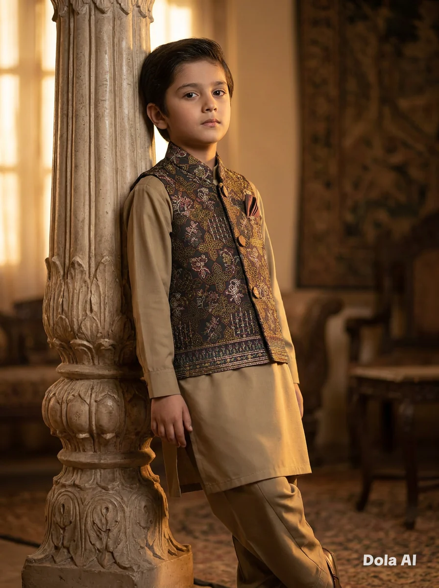 Motif Boys Waistcoat Suit-3640 - Image 3