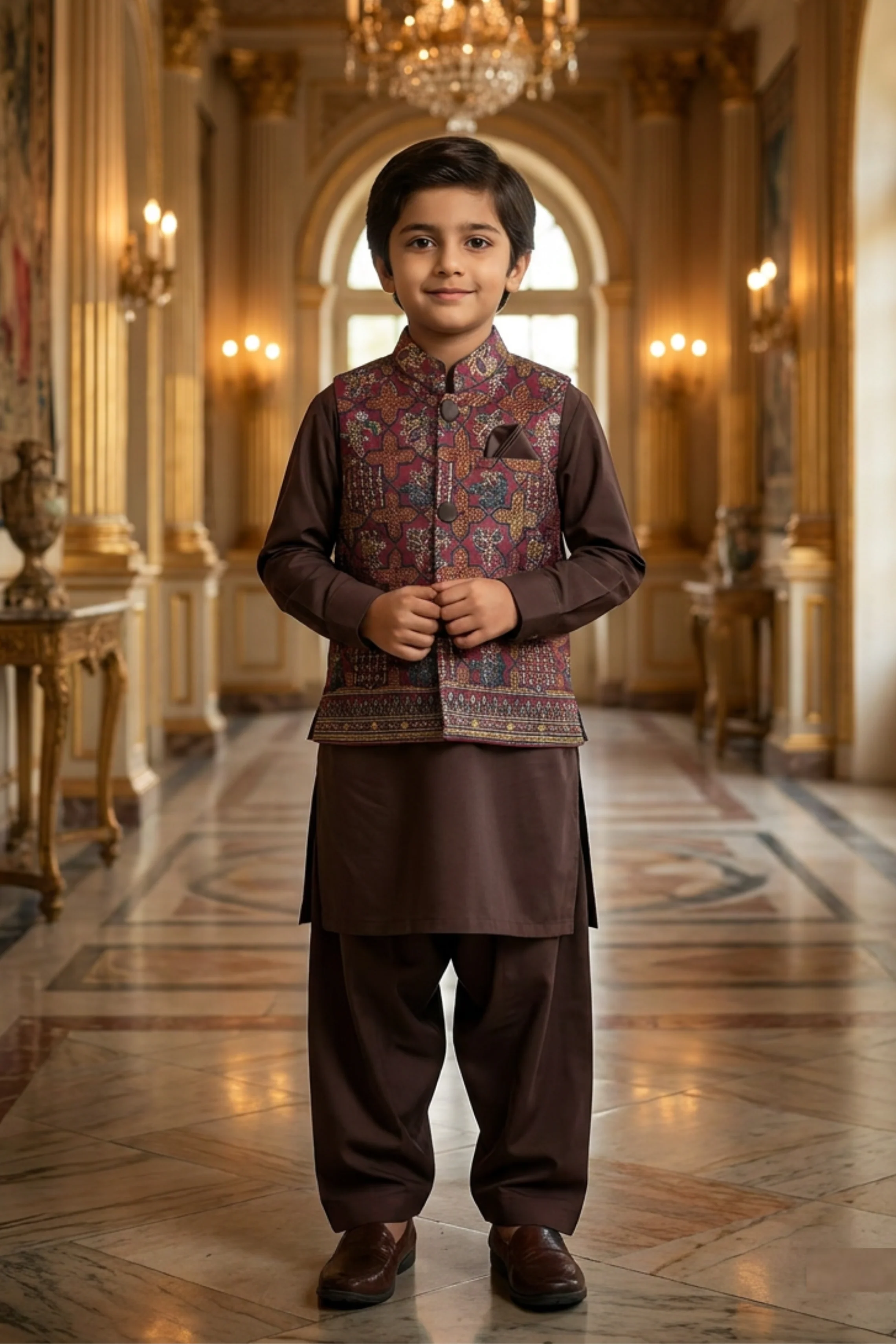 Motif Boys Waistcoat Suit-3642