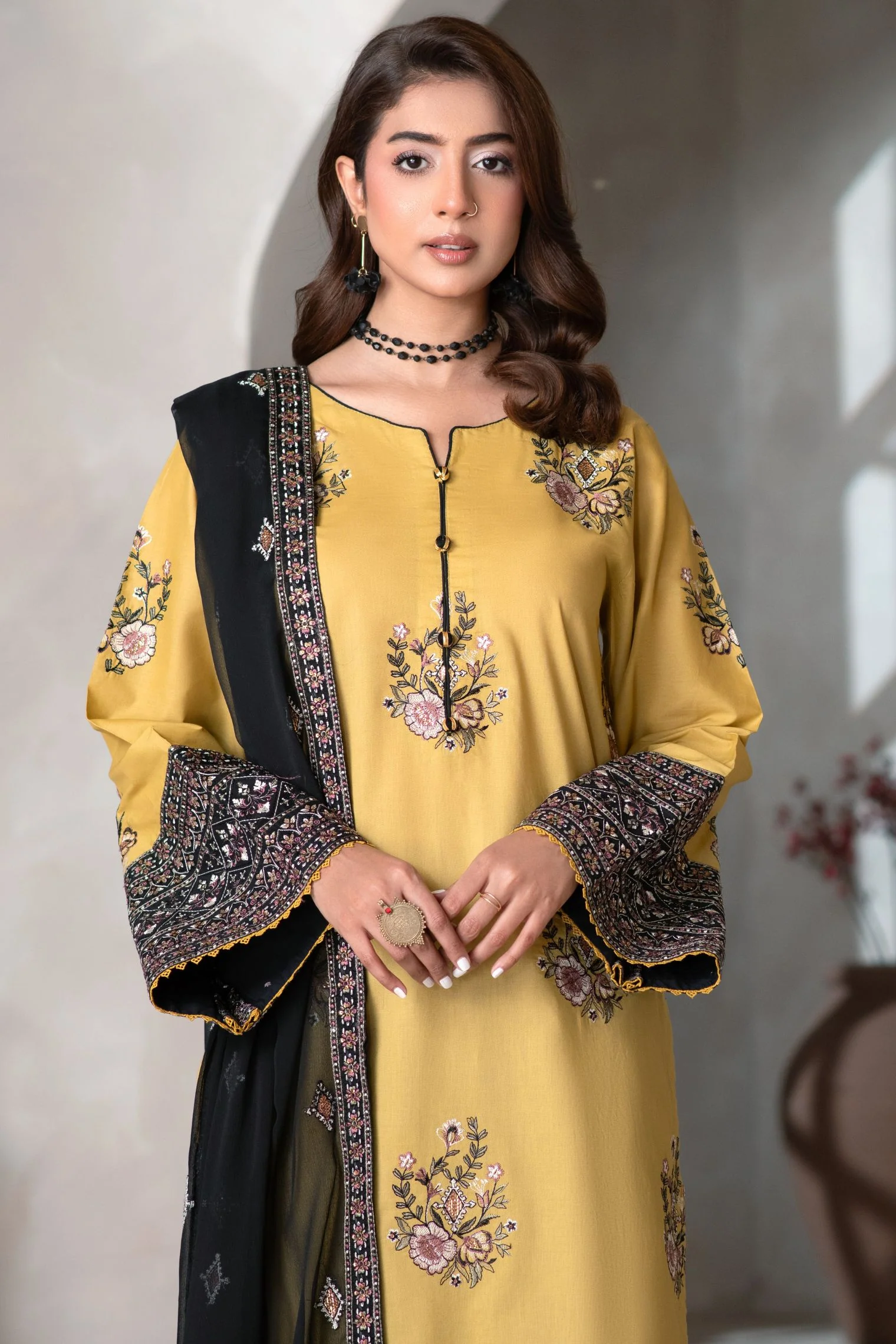 Motif Cambric Embroidered Suit-007 - Image 5