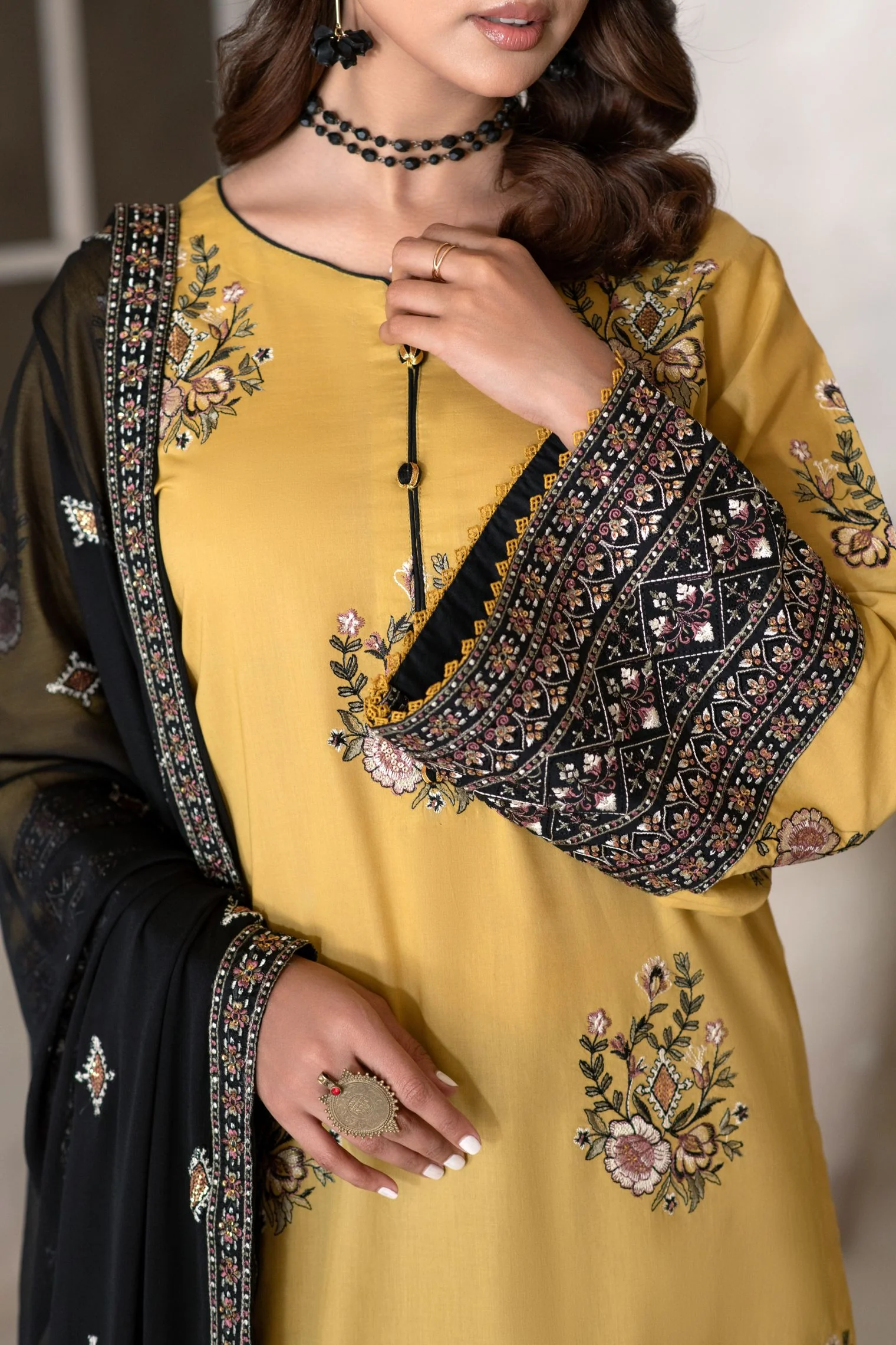 Motif Cambric Embroidered Suit-007 - Image 6