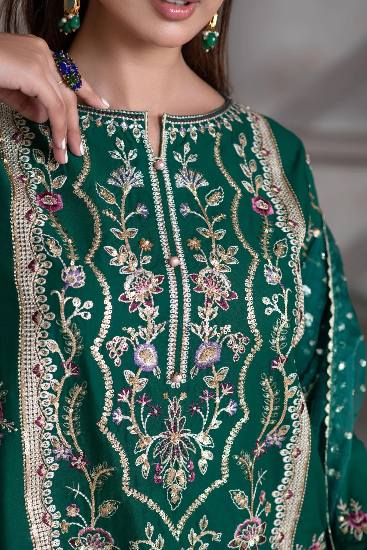 Motif Cambric Embroidered Suit-019 - Image 7