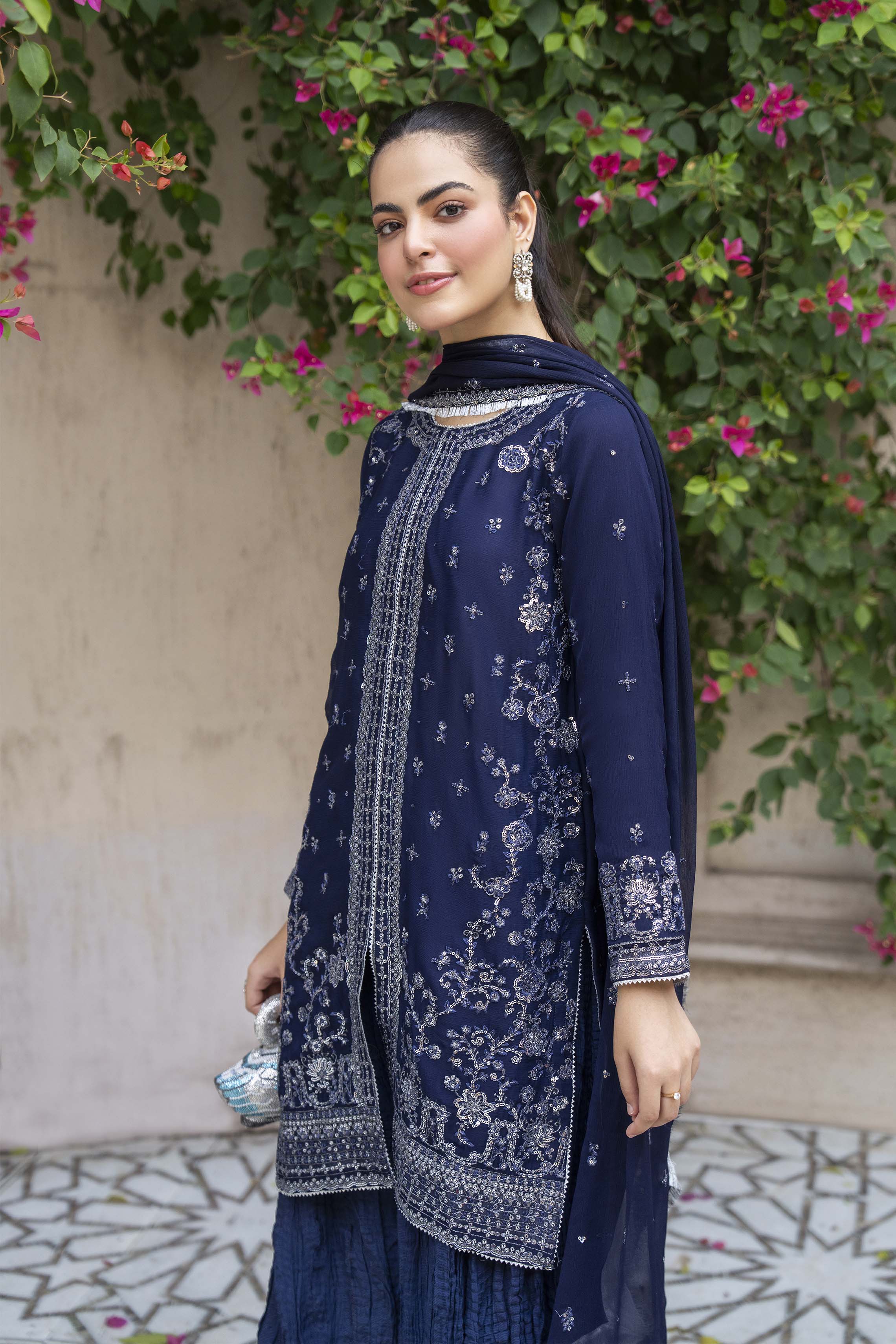 Motif Chiffon Embroidered Suit-015 - Image 5