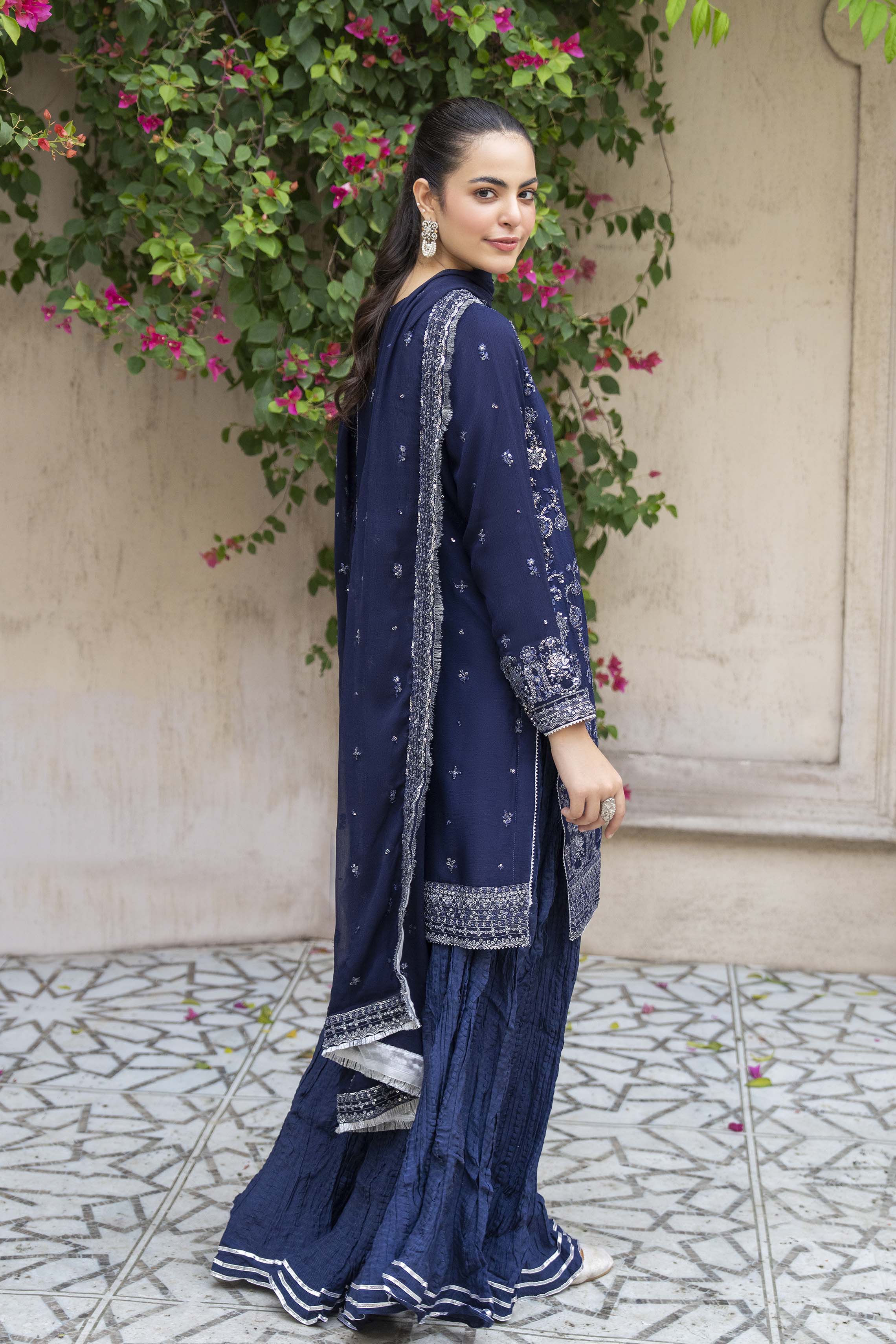Motif Chiffon Embroidered Suit-015 - Image 6
