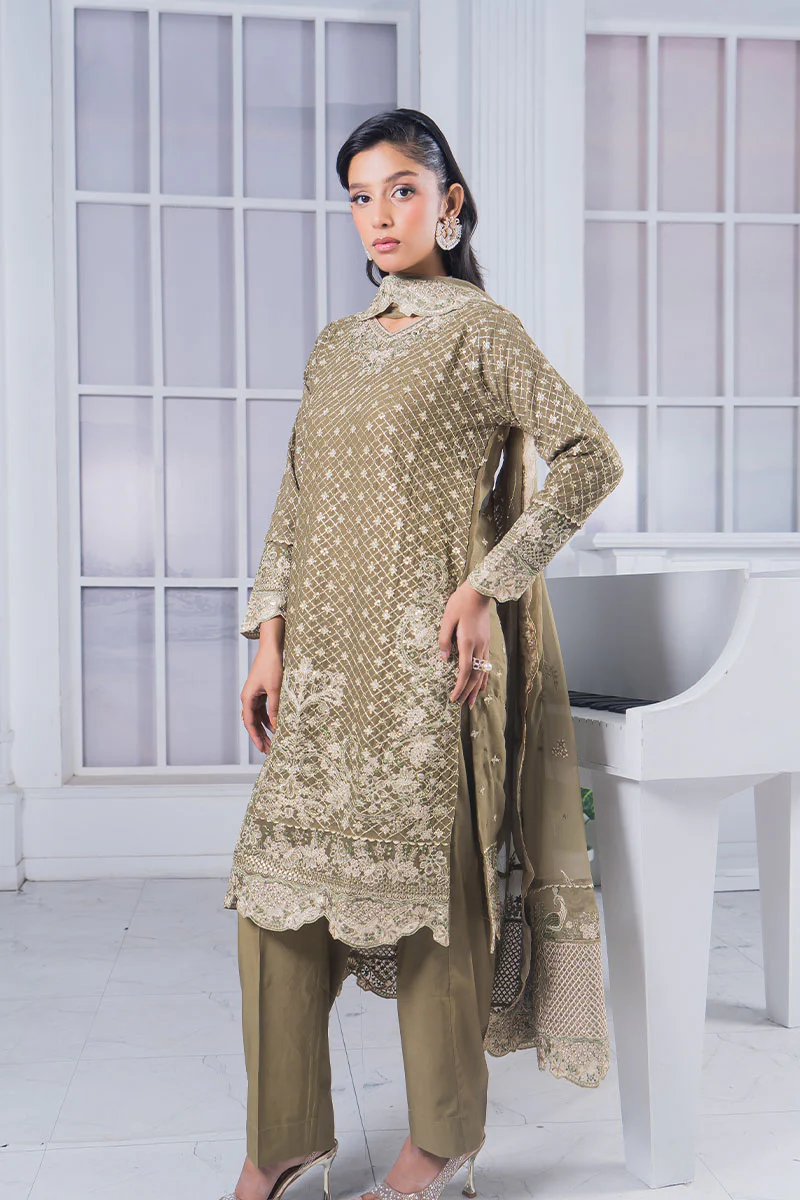 Motif Chiffon Embroidered Suit-019 - Image 4