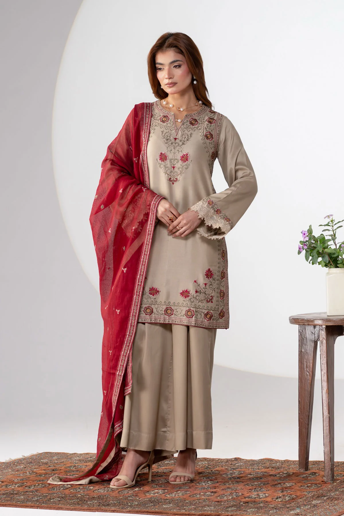 Motif Corduroy Embroidered Suit-069 - Image 4