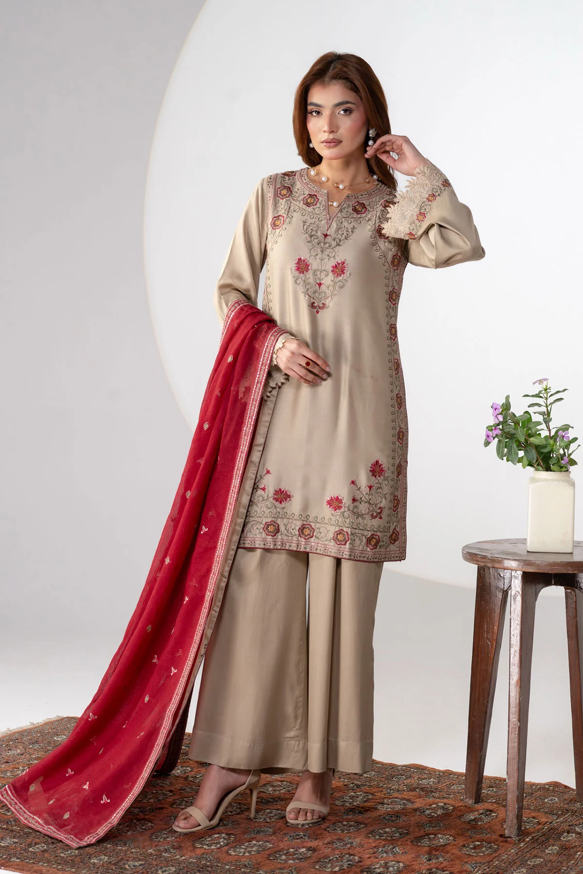 Motif Corduroy Embroidered Suit-069 - Image 6