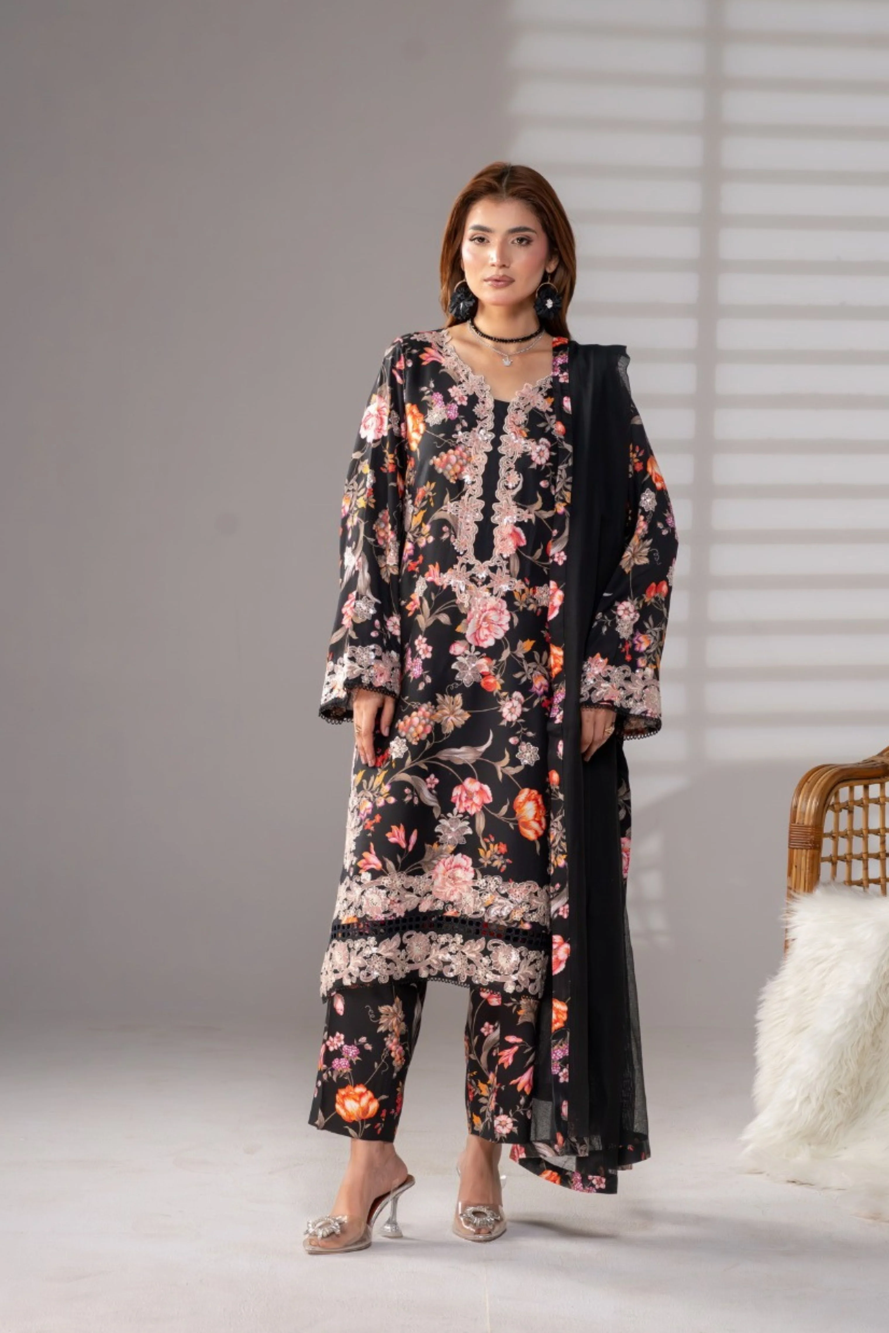Motif Corduroy Printed Embroidered Suit-231