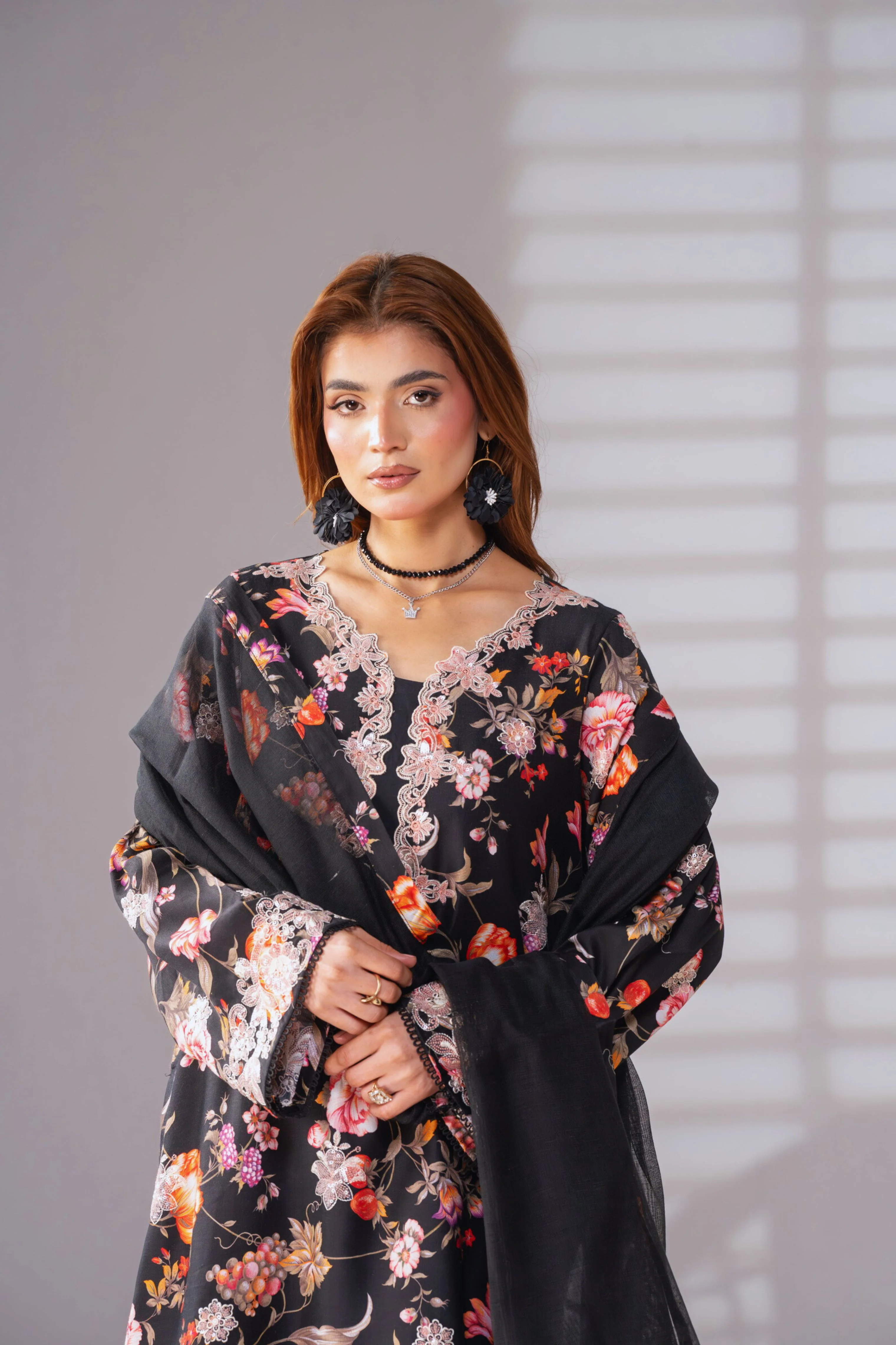 Motif Corduroy Printed Embroidered Suit-231 - Image 3