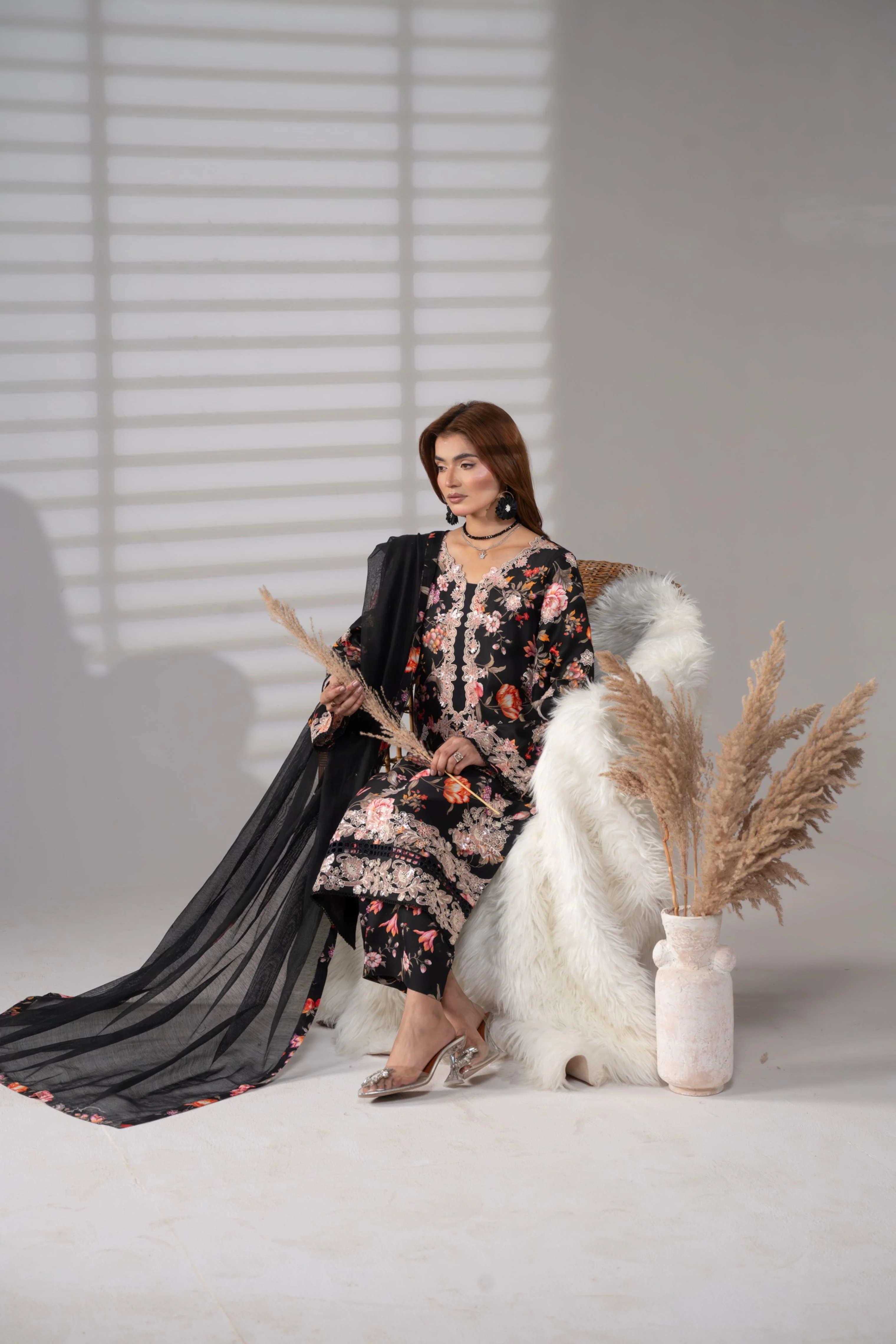 Motif Corduroy Printed Embroidered Suit-231 - Image 5