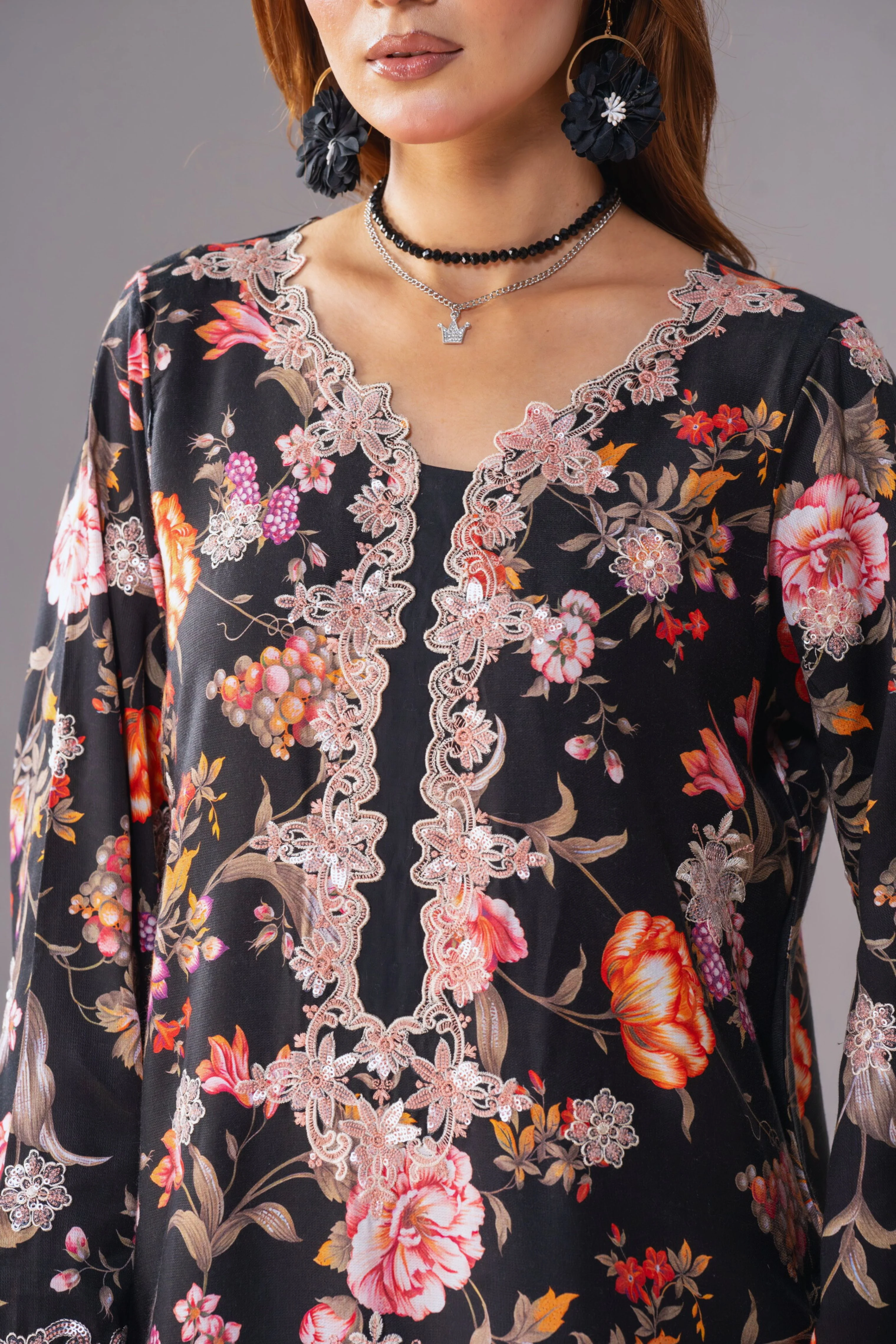 Motif Corduroy Printed Embroidered Suit-231 - Image 6