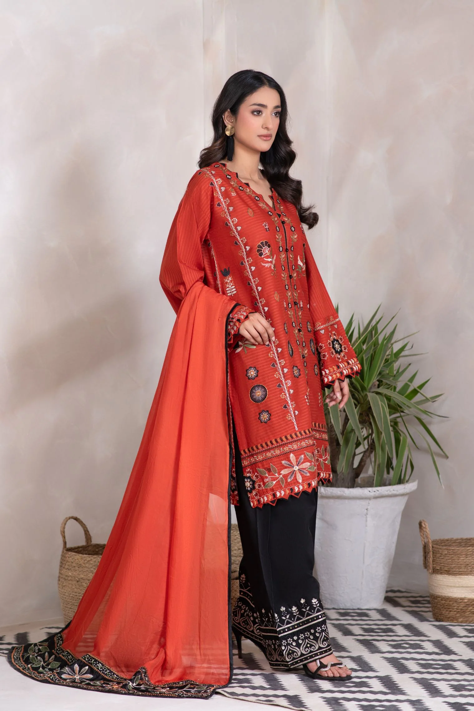 Motif Cotton Embroidered Suit-002 - Image 7