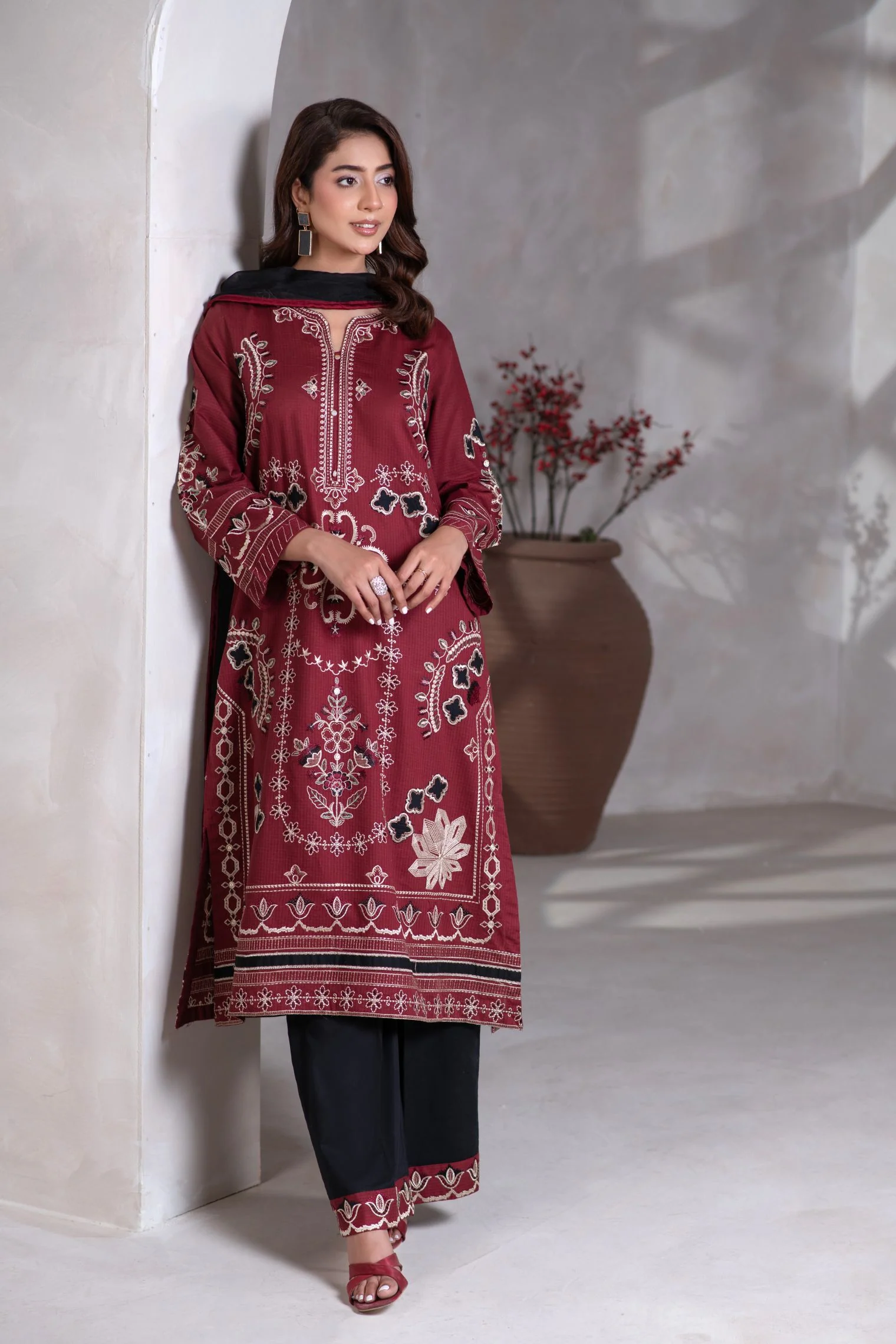 Motif Cotton Embroidered Suit-244 - Image 4
