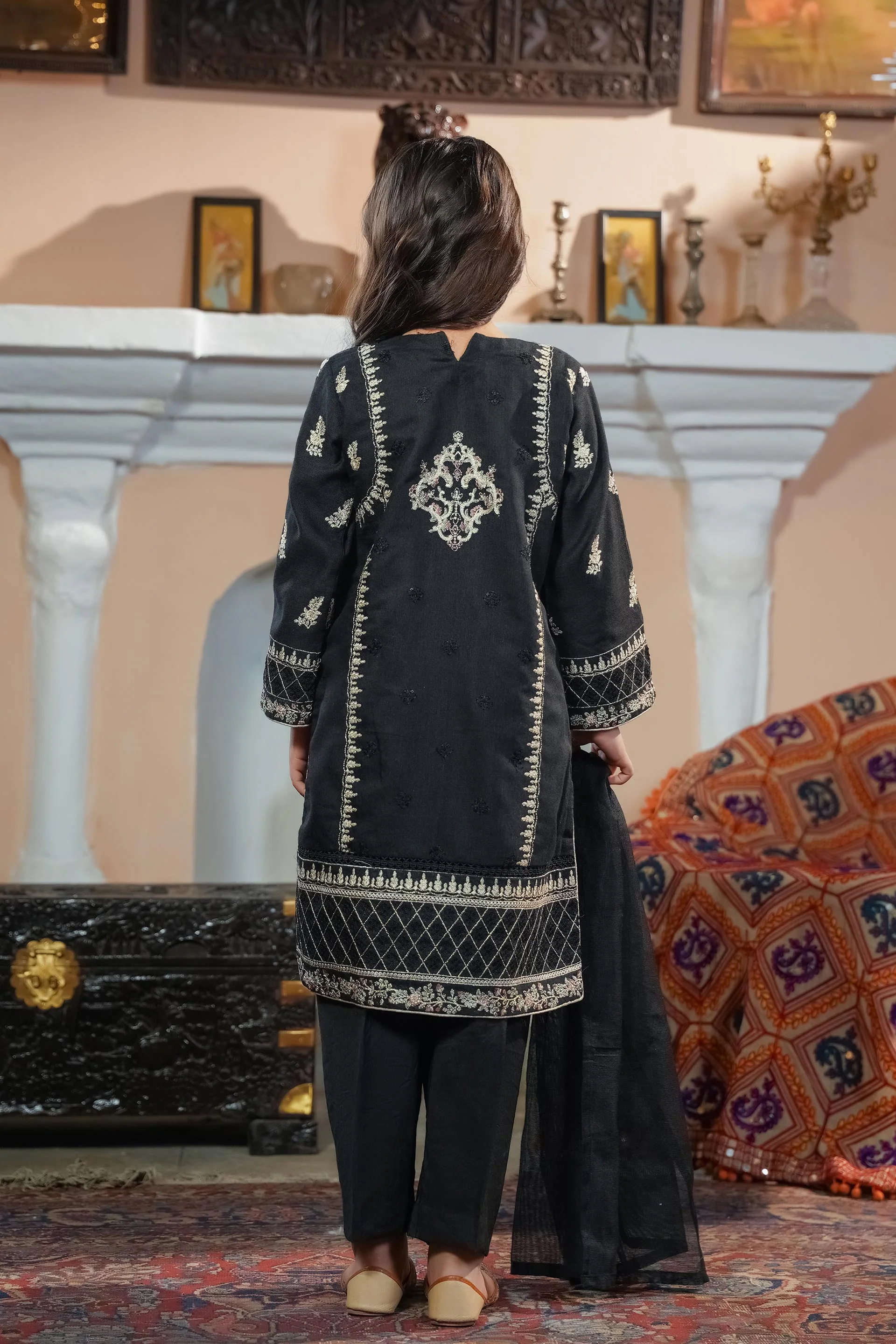 Motif Kids Cotton Net Embroidered Suit-054 - Image 5