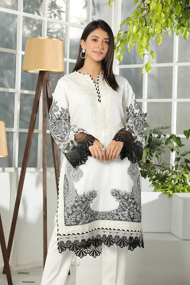Motif Cotton Net Embroidered Suit-138 - Image 3