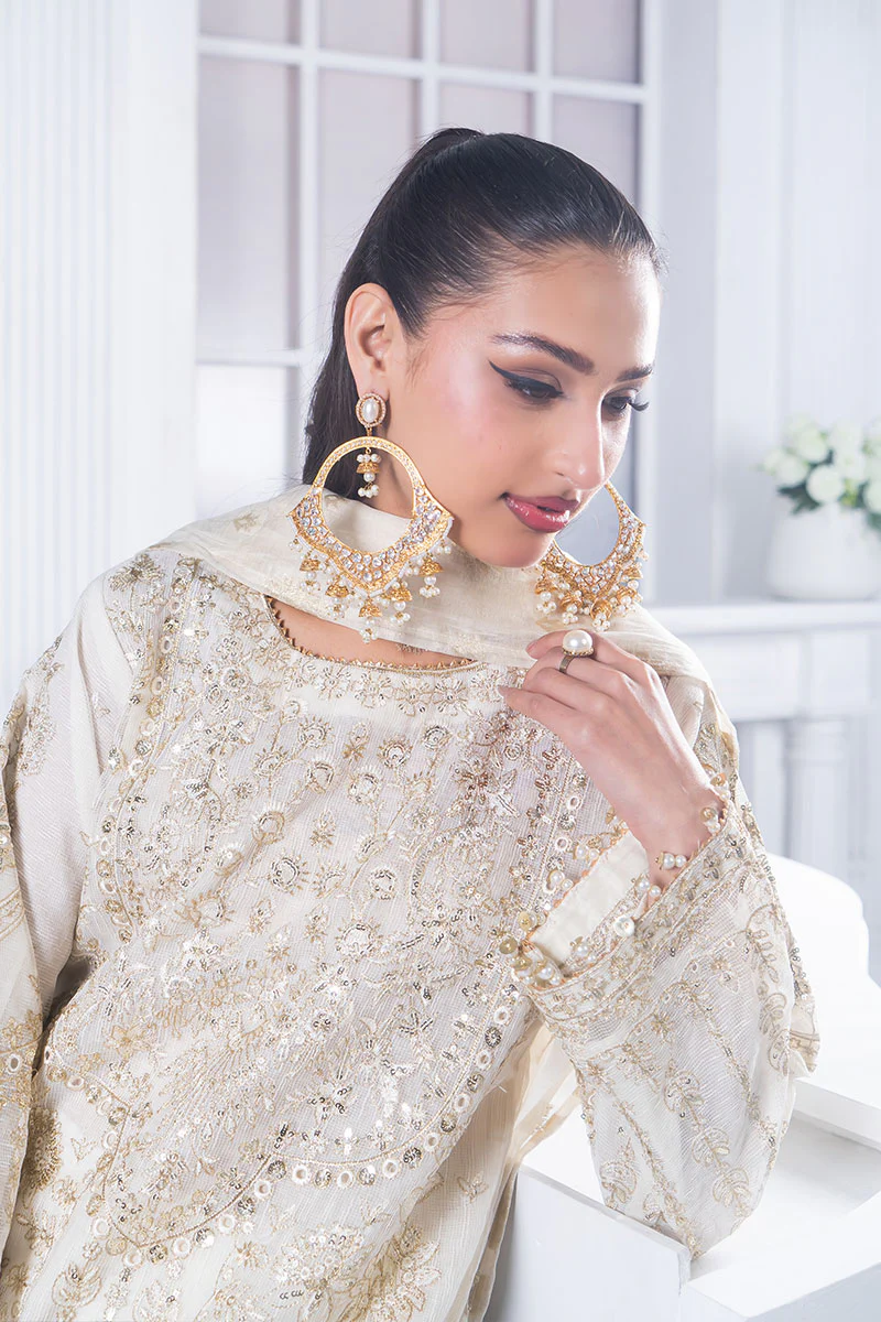 Motif Cotton Net Embroidered Suit-3846 - Image 3