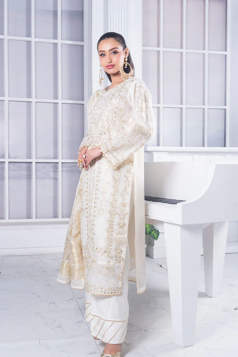 Motif Cotton Net Embroidered Suit-3846 - Image 7