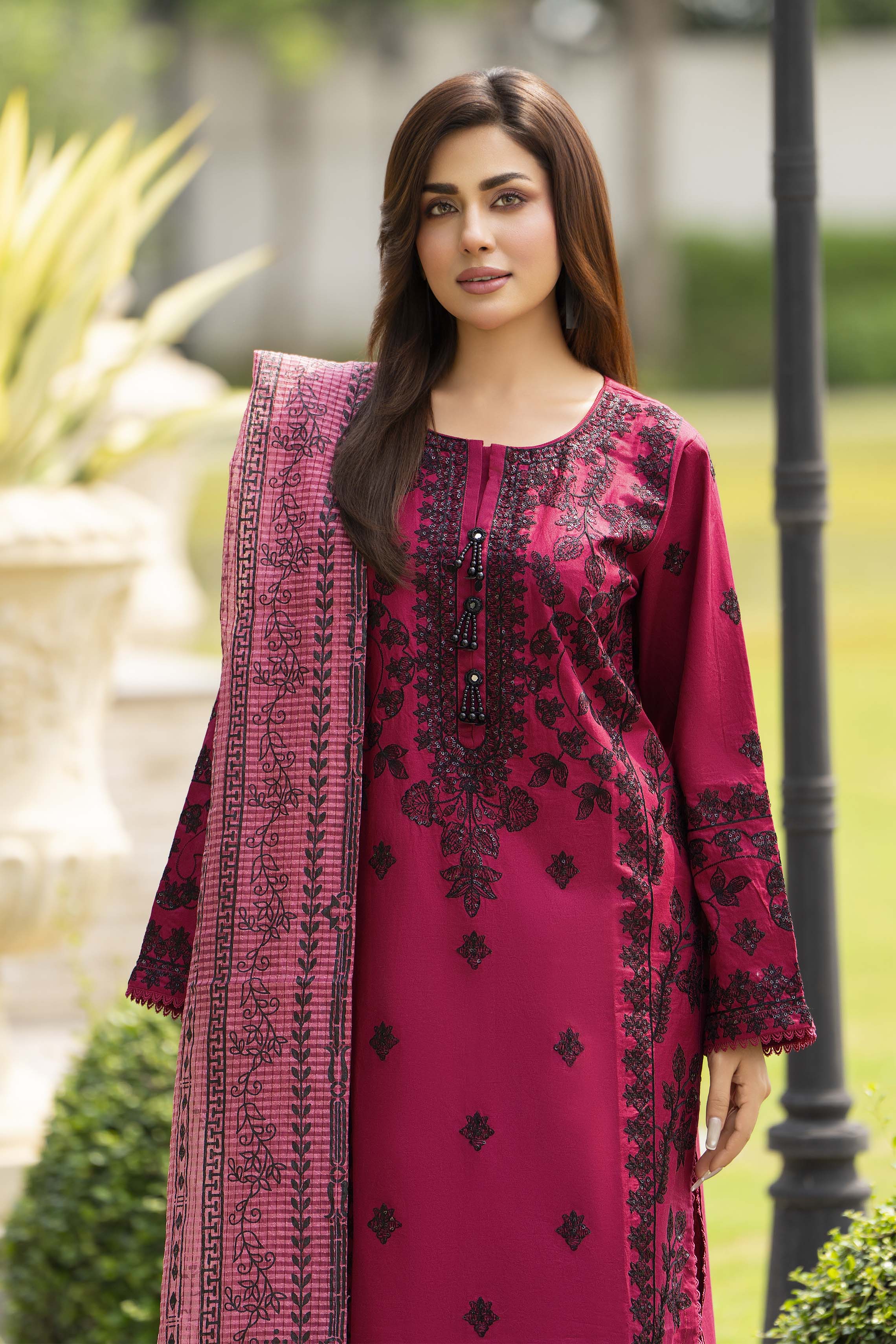 Motif Cotton Sequence Embroidered Suit-3808 - Image 5