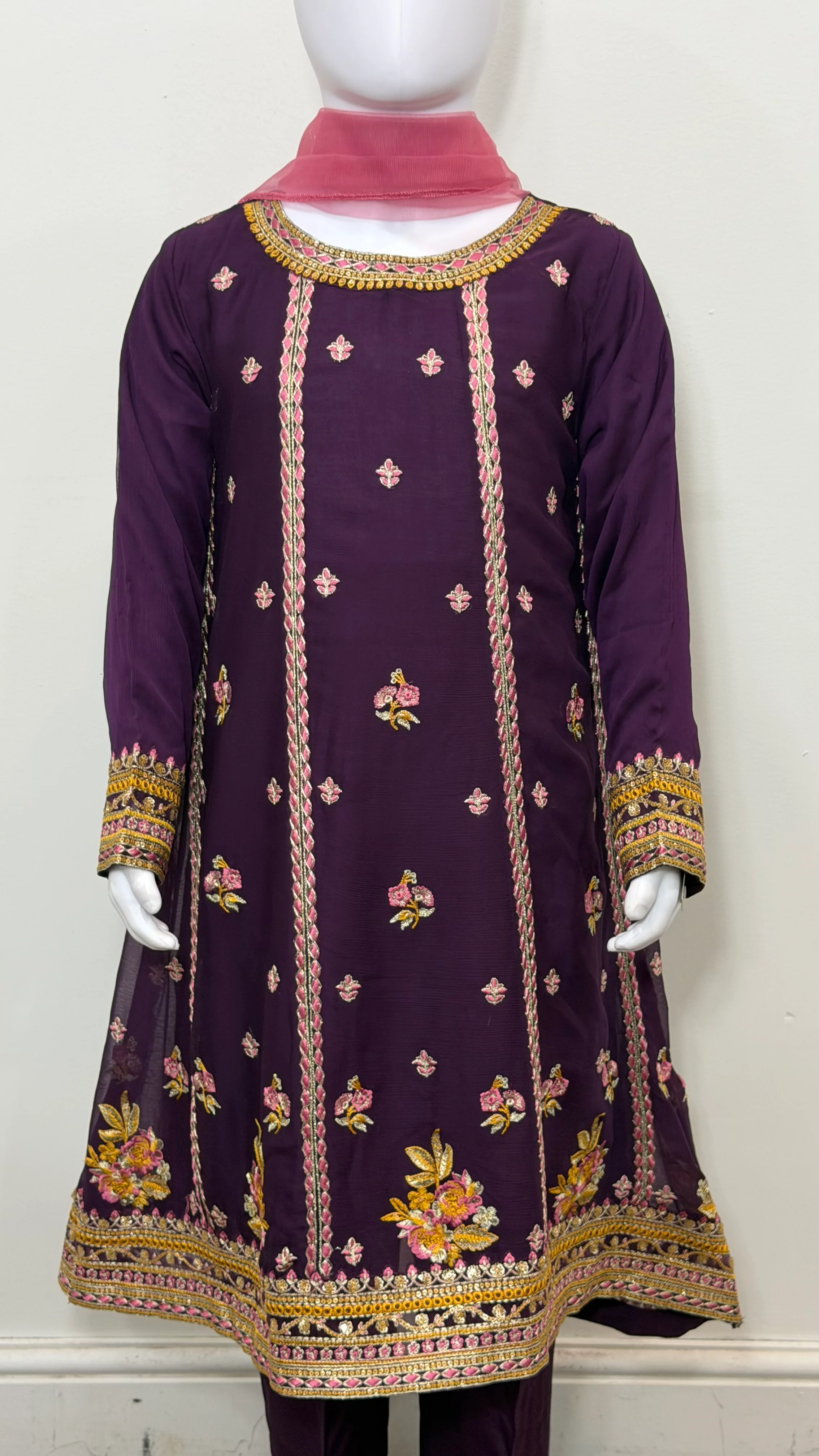 Motif Girls Chiffon Embroidered Suit-040 - Image 2
