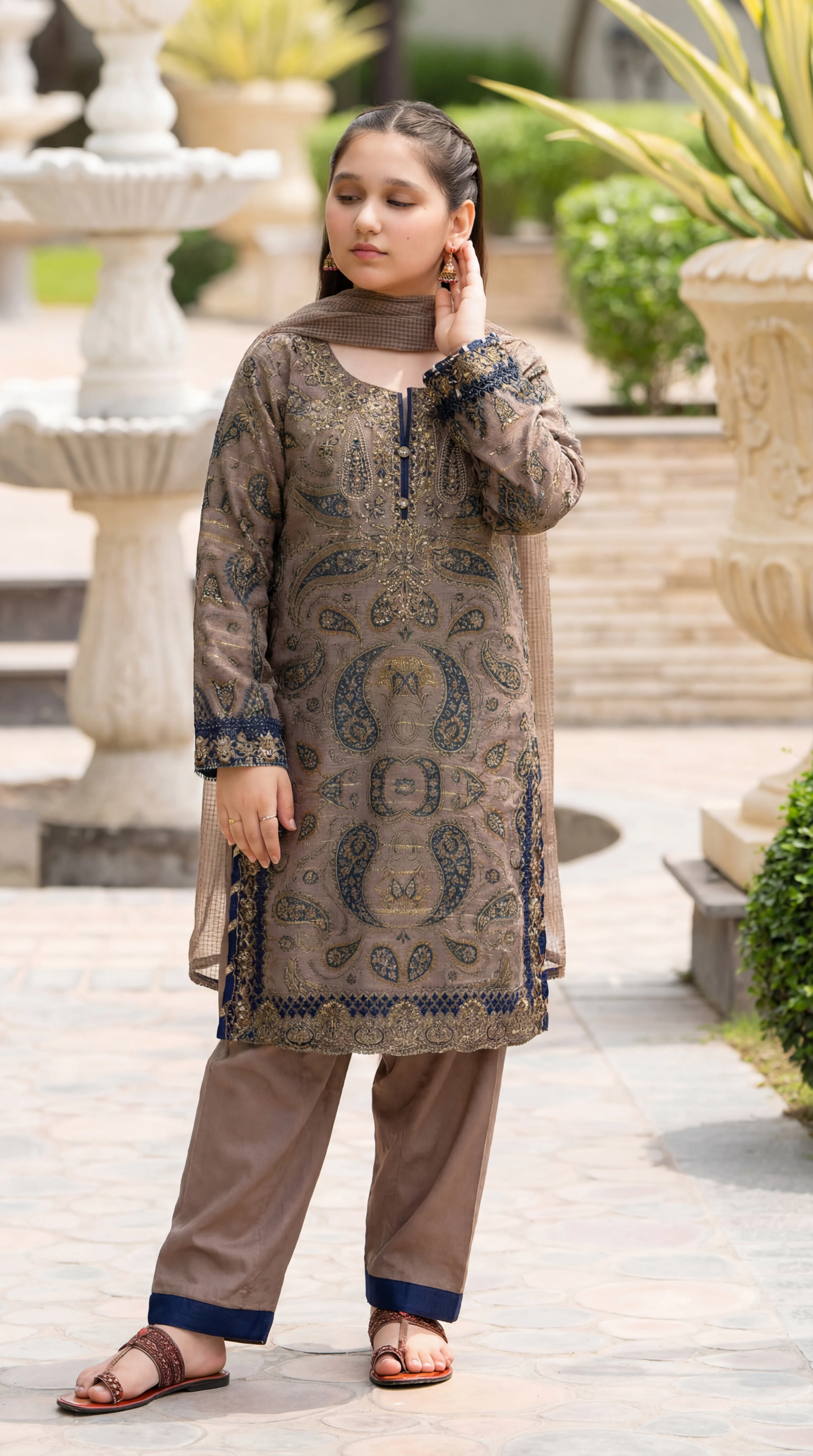 Motif Girls Cotton Embroidered Suit-690