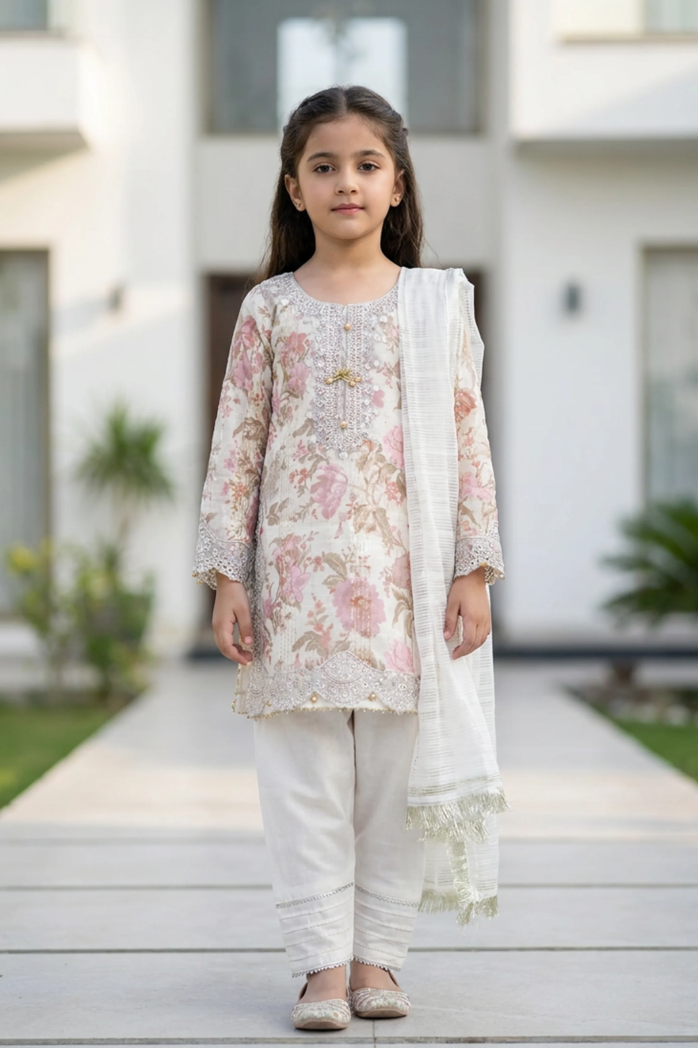Motif Girls Embroidered suit-671
