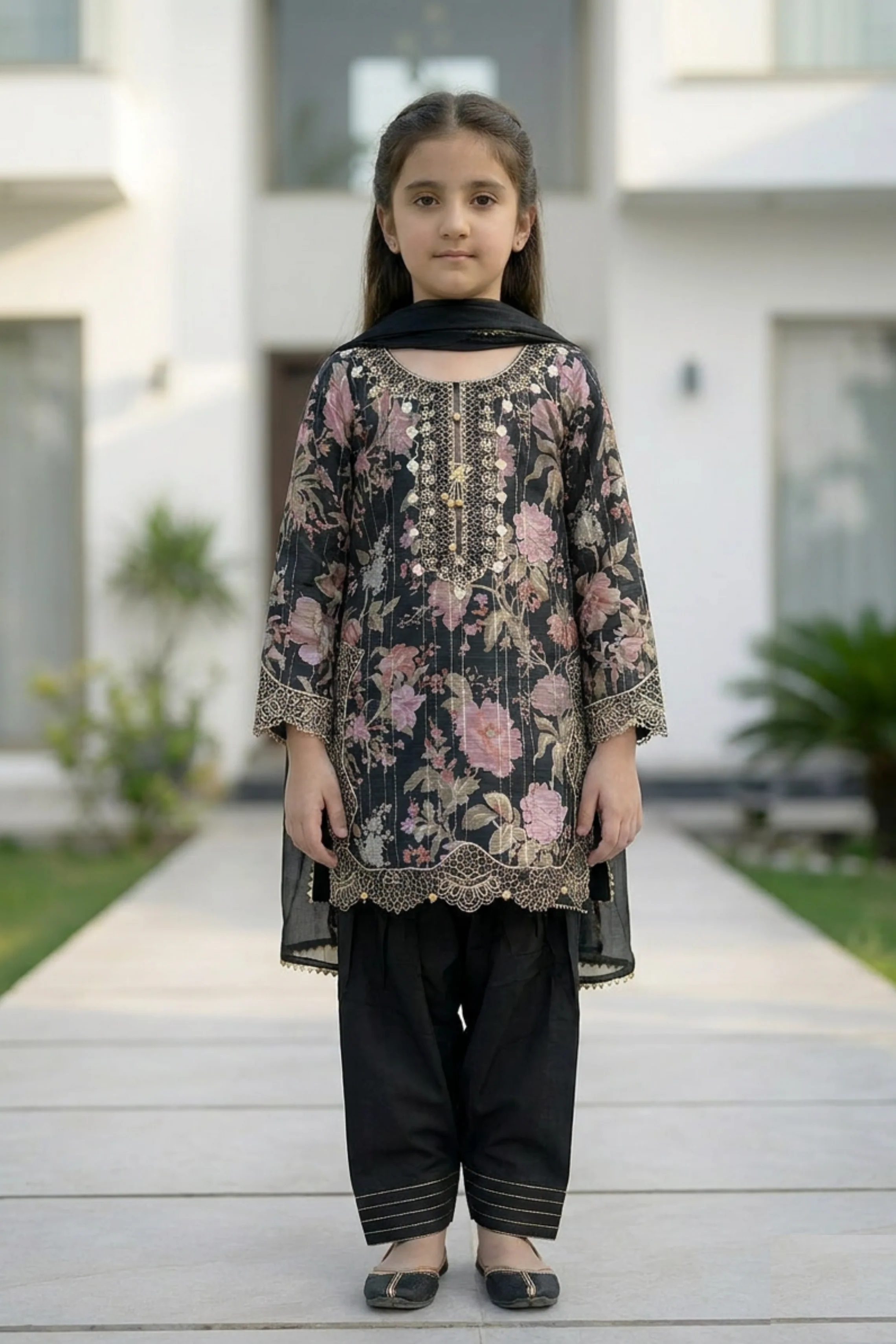 Motif Girls Embroidered suit-671 - Image 5