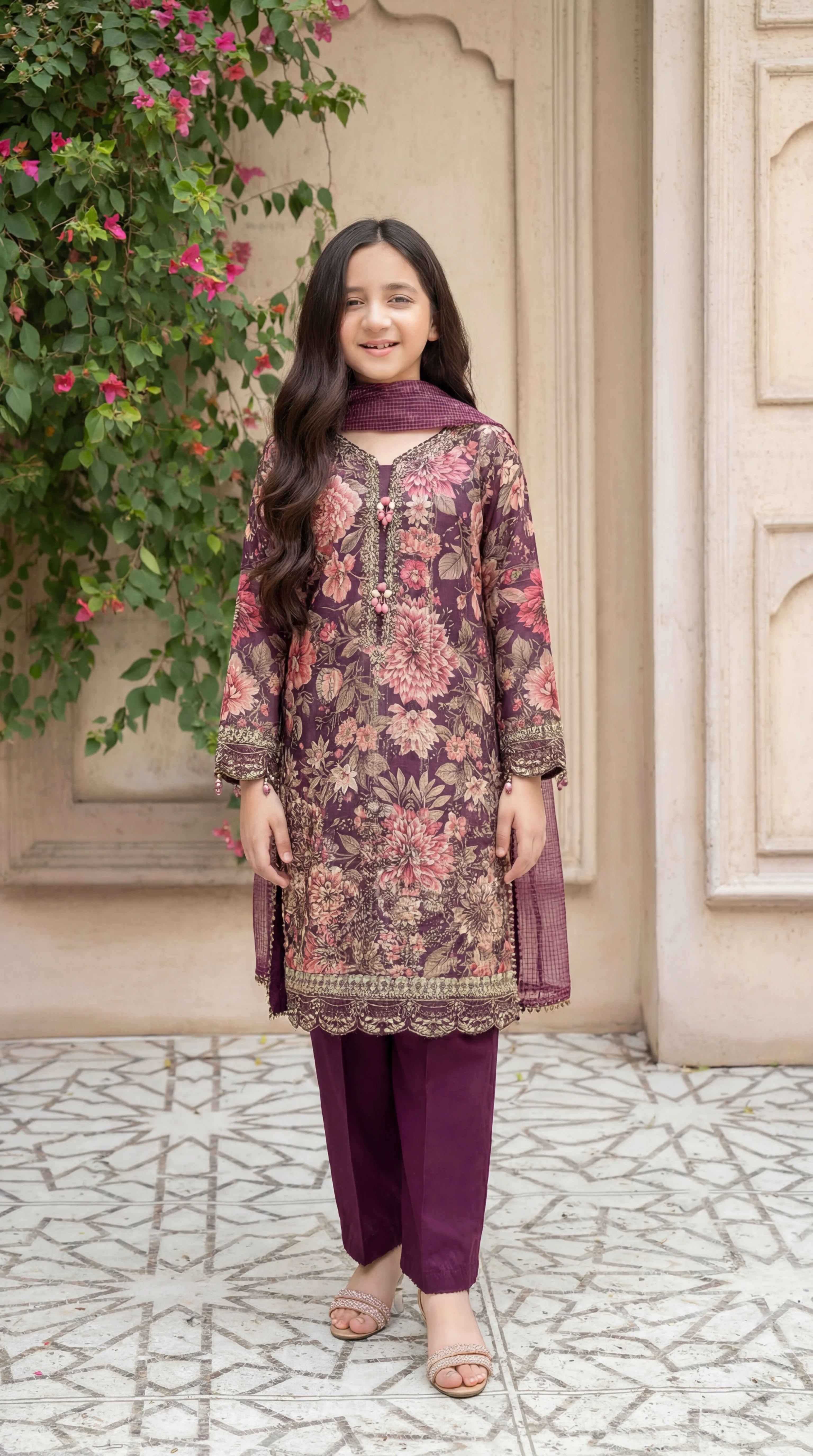 Motif Girls Munar Embroidered suit-683