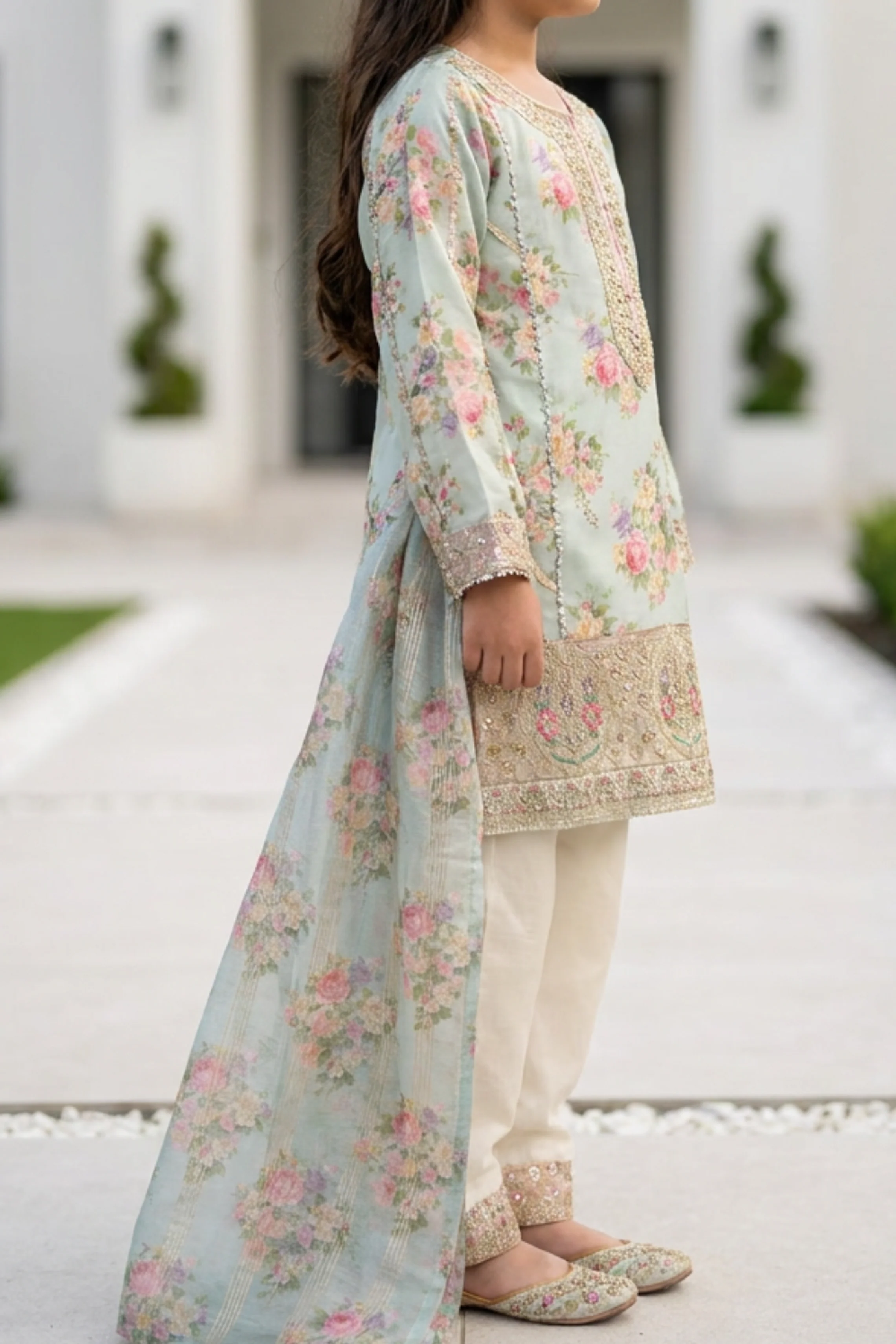 Motif Girls Raw Silk Embroidered suit-687 - Image 4