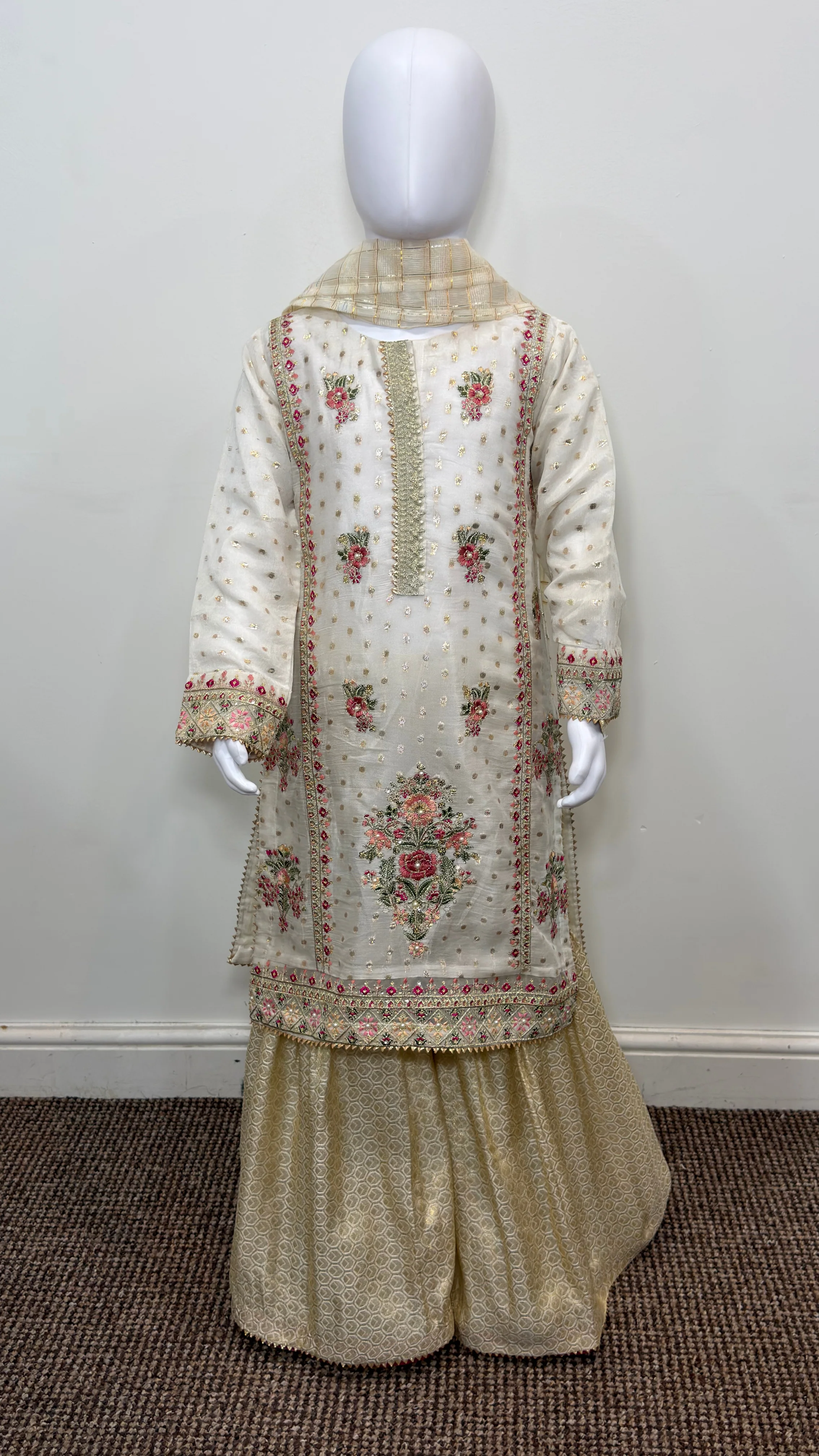 Motif Girls Silk Embroidered Suit-697