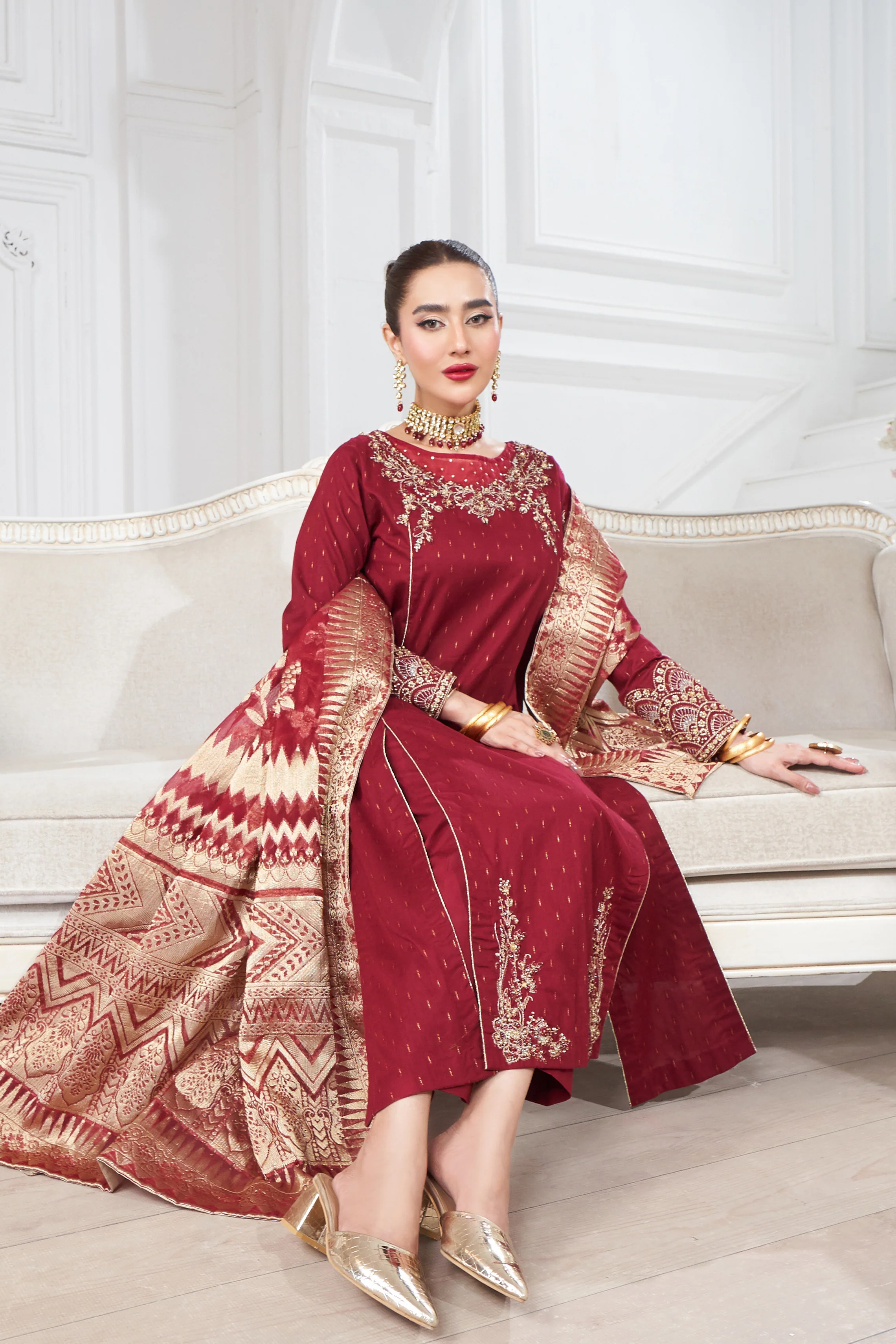 Motif Golden Brosha Embroidered Suit-026 - Image 16