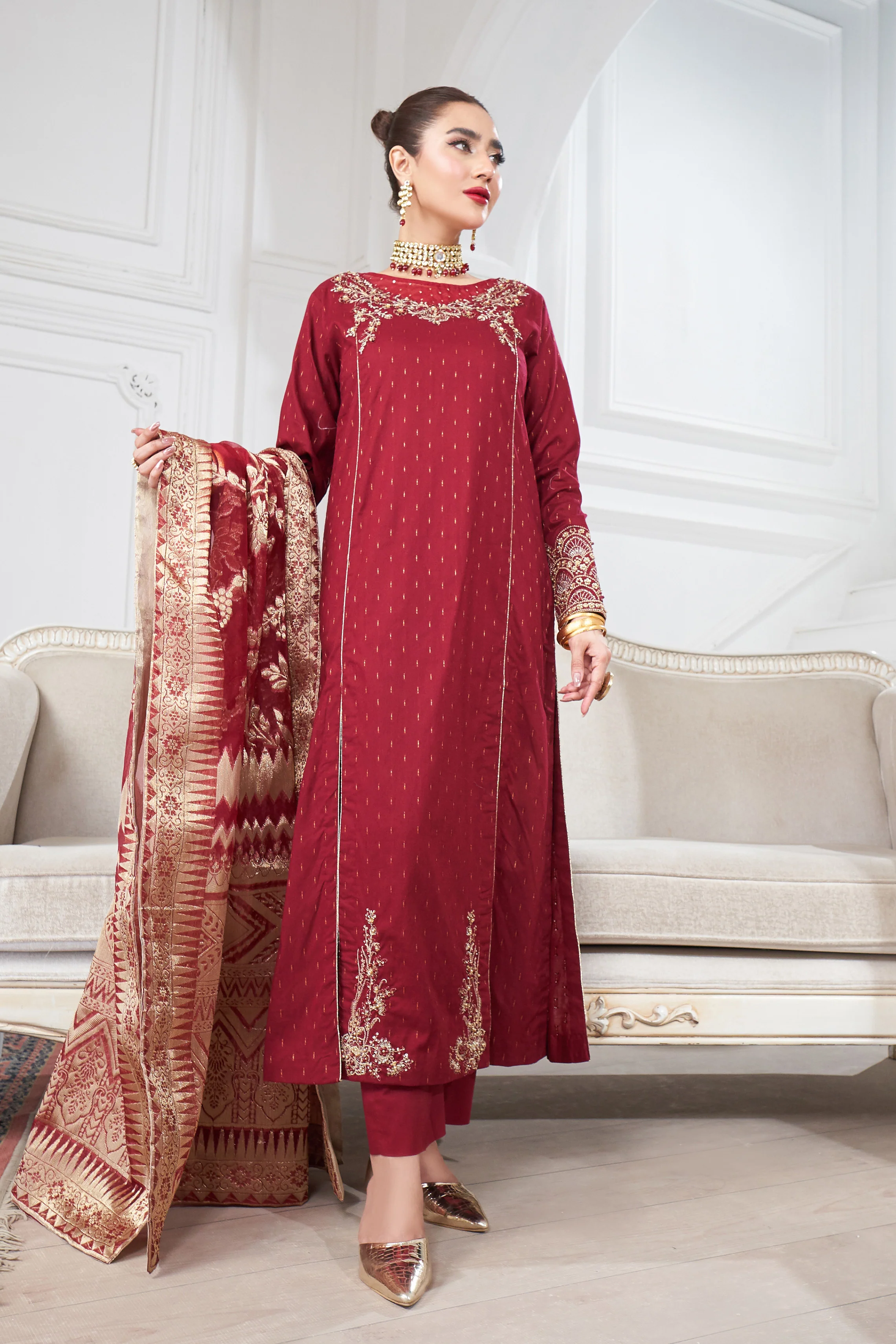 Motif Golden Brosha Embroidered Suit-026 - Image 8
