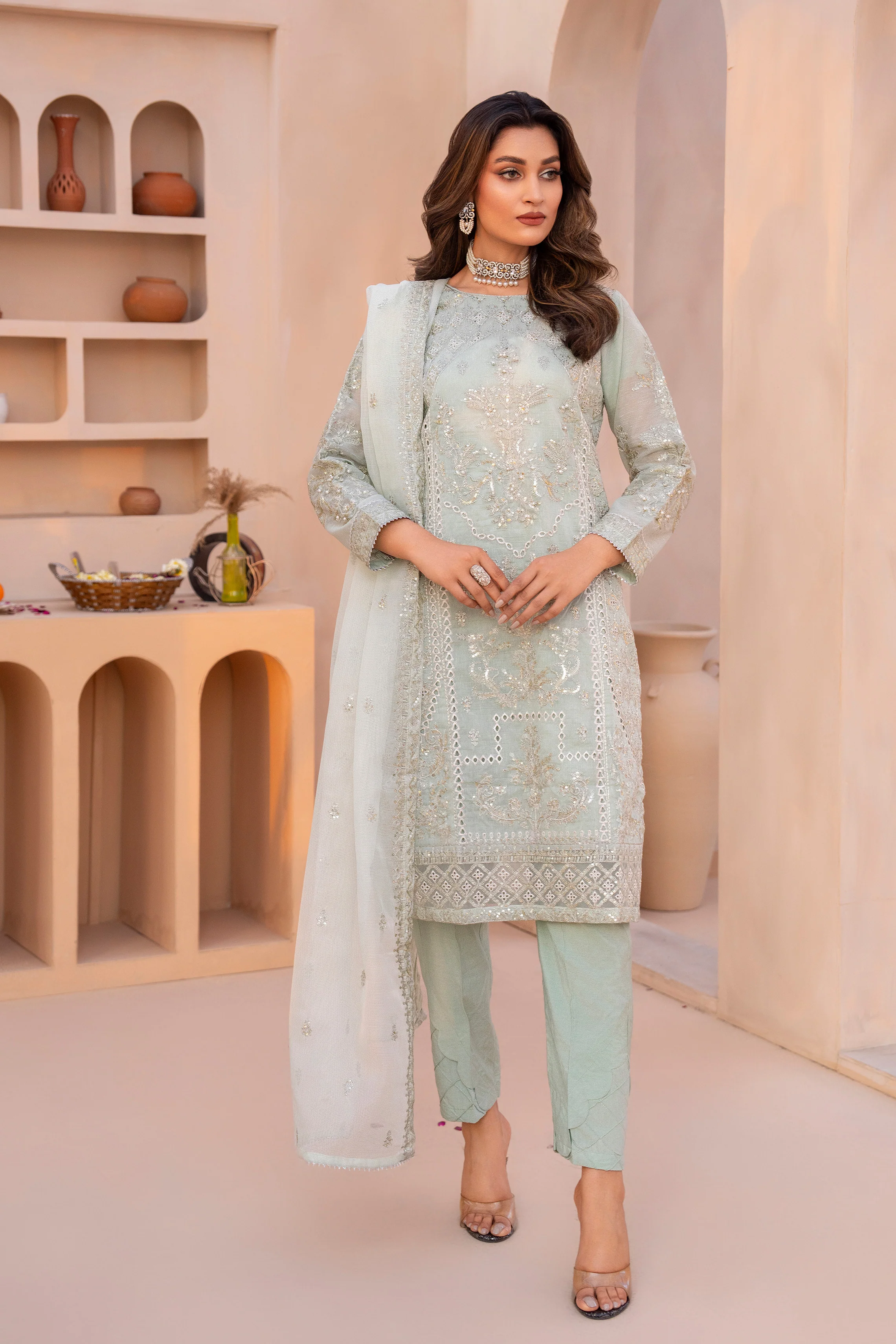 Motif Cotton Embroidered Suit-3540