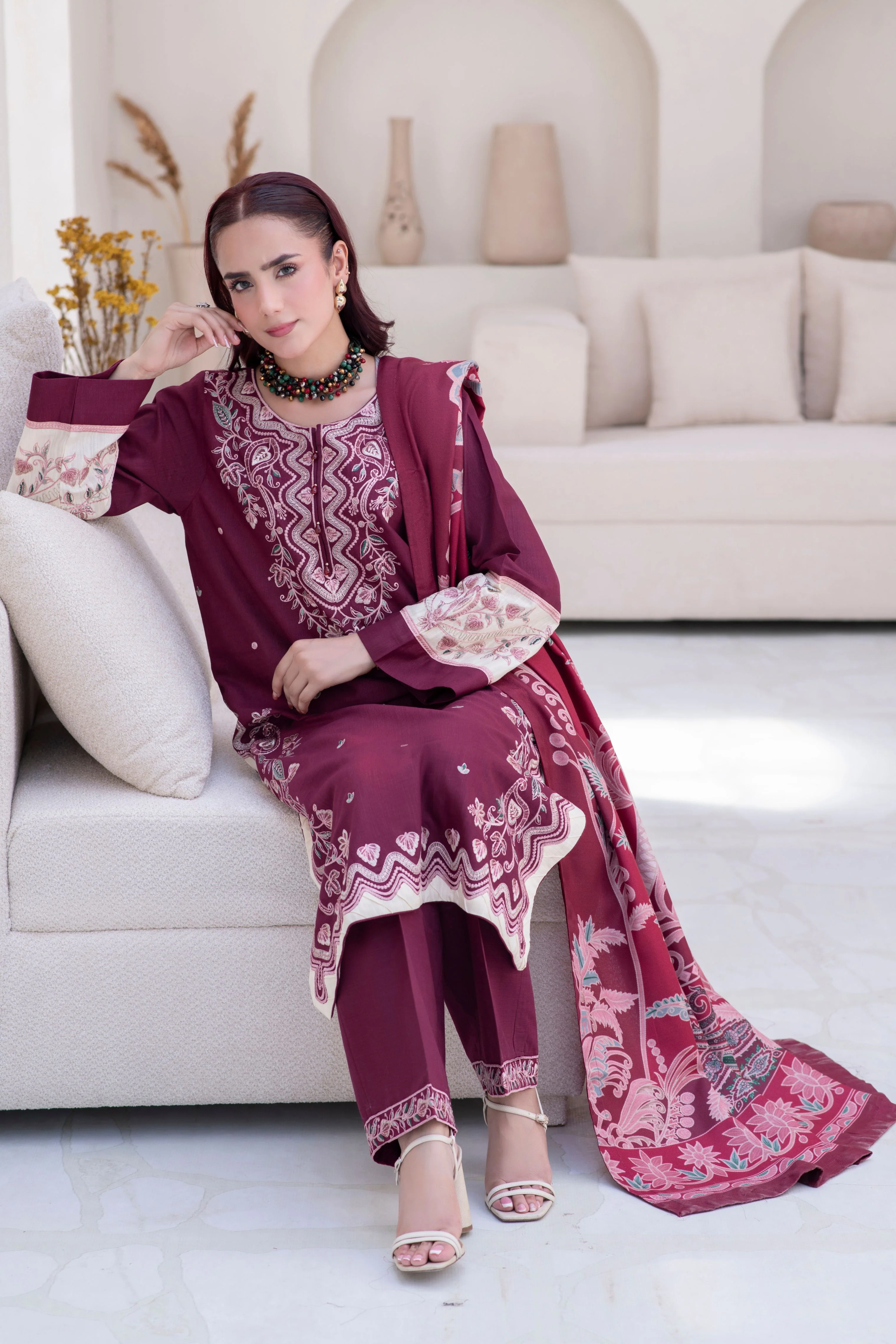 Motif Khaddar Embroidered Suit-043 - Image 7