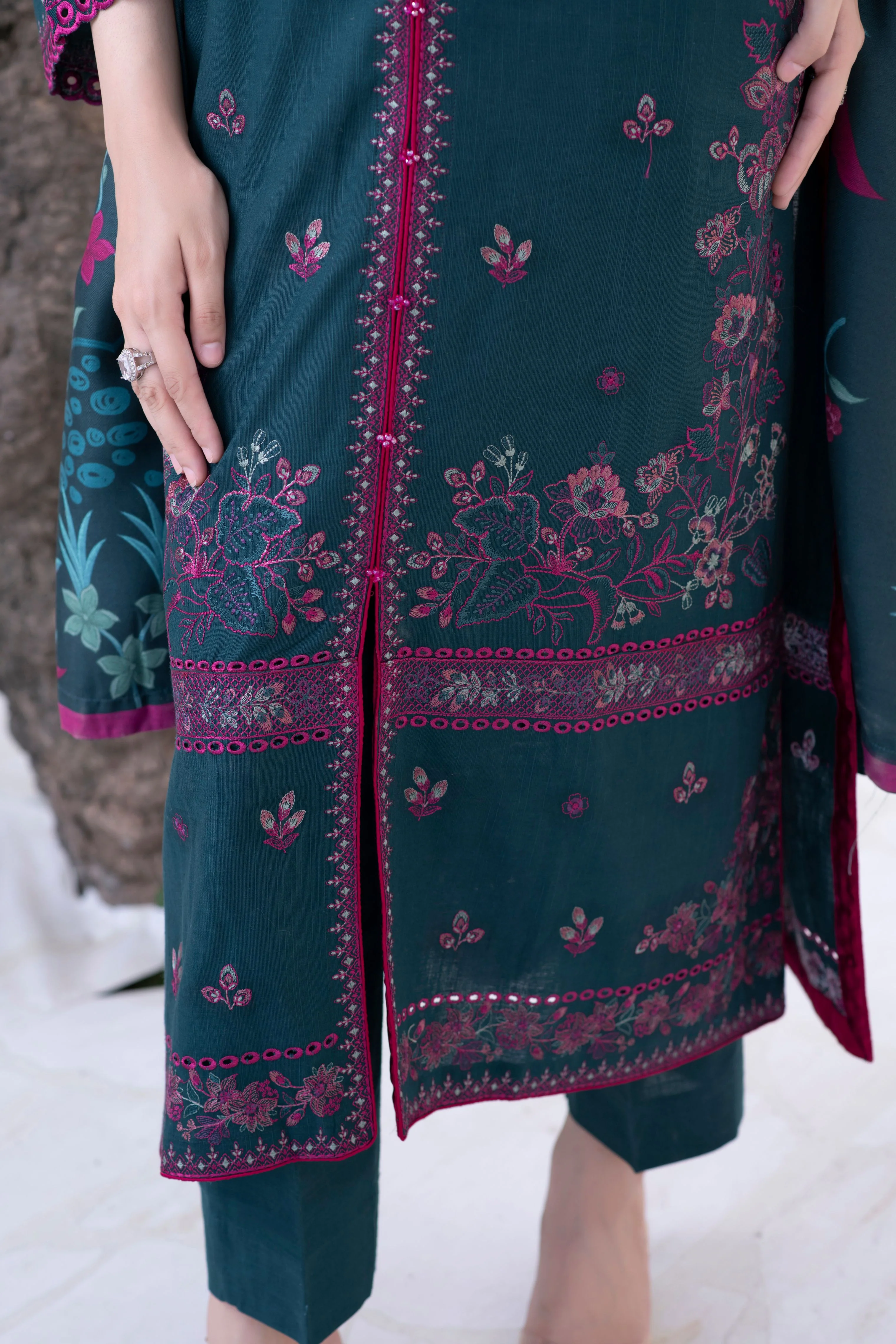 Motif Cambric Embroidered Suit-047 - Image 7