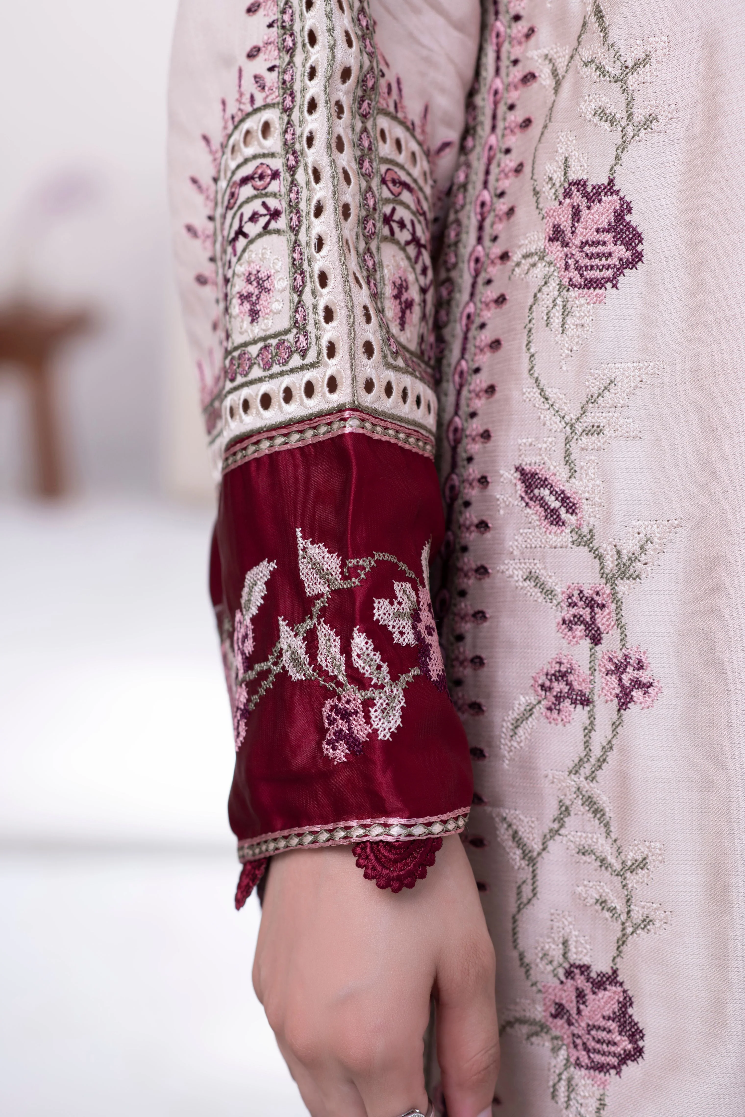 Motif Cotail Linen Embroidered Suit-052 - Image 7