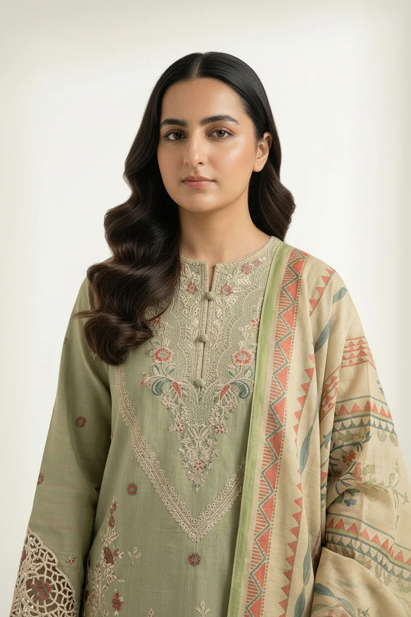 Motif Khaddar Embroidered Suit-074 - Image 2