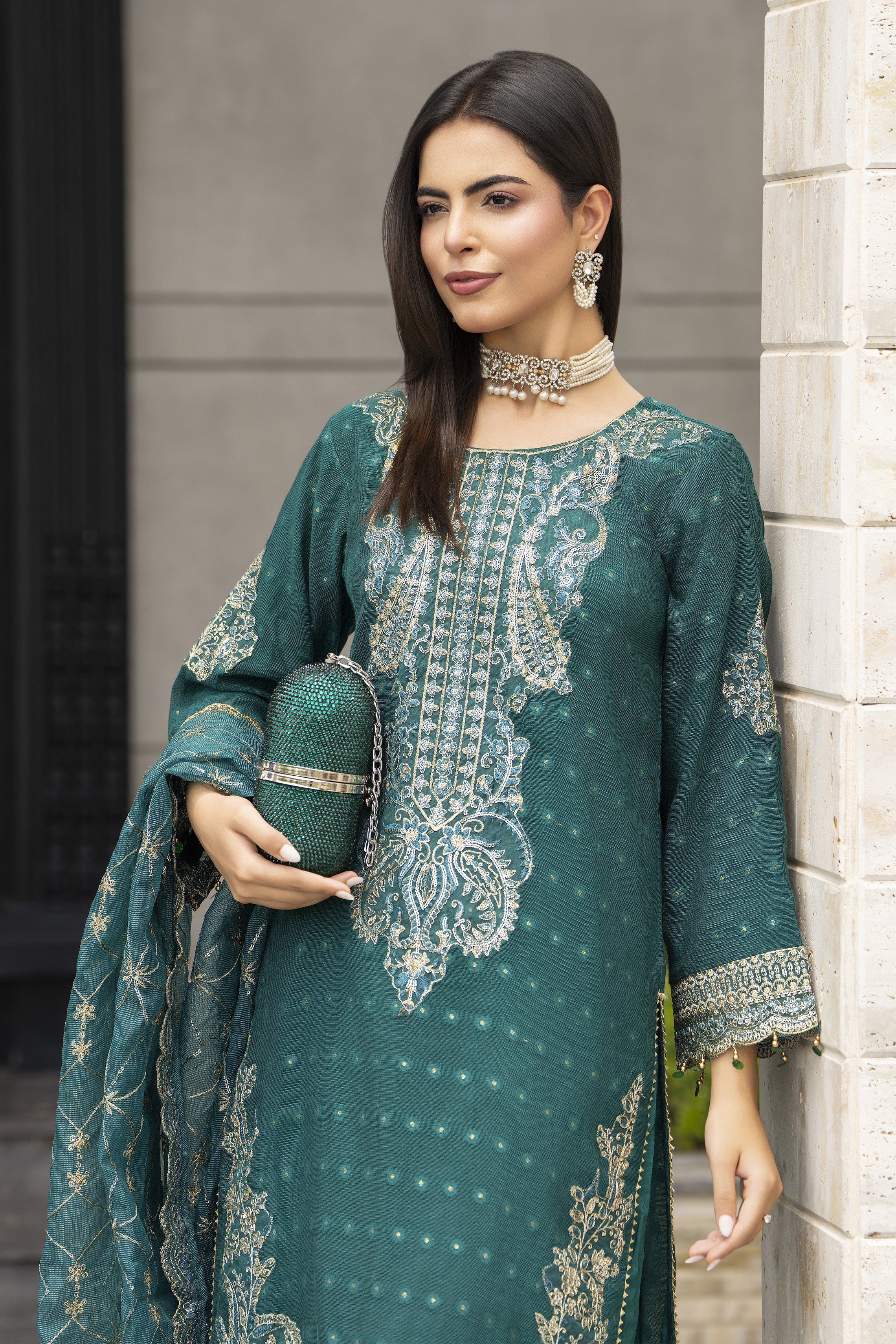 Motif Khaddi Net Embroidered Suit-3806 - Image 4