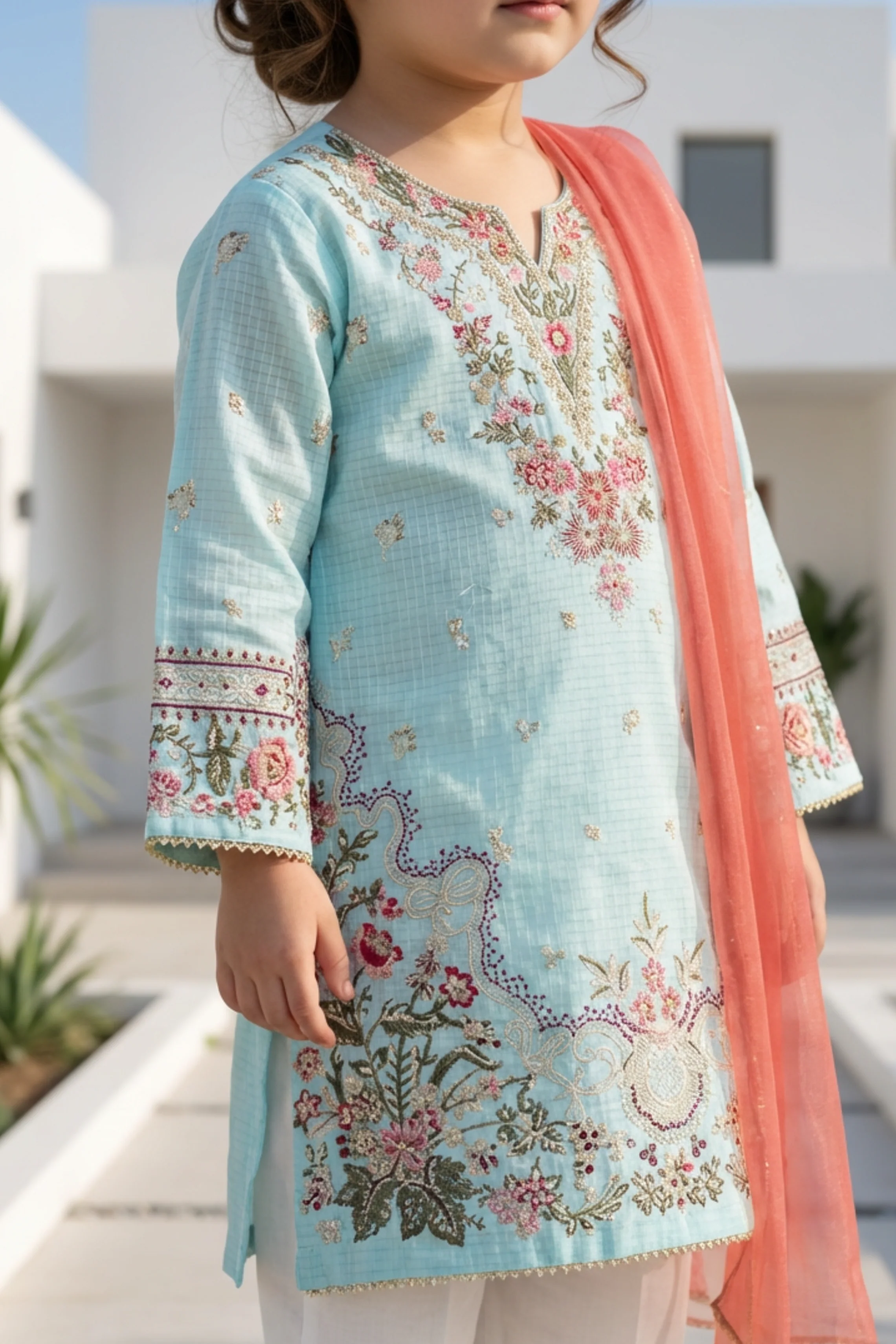Motif Kids Printed Embroidered Suit-063 - Image 2
