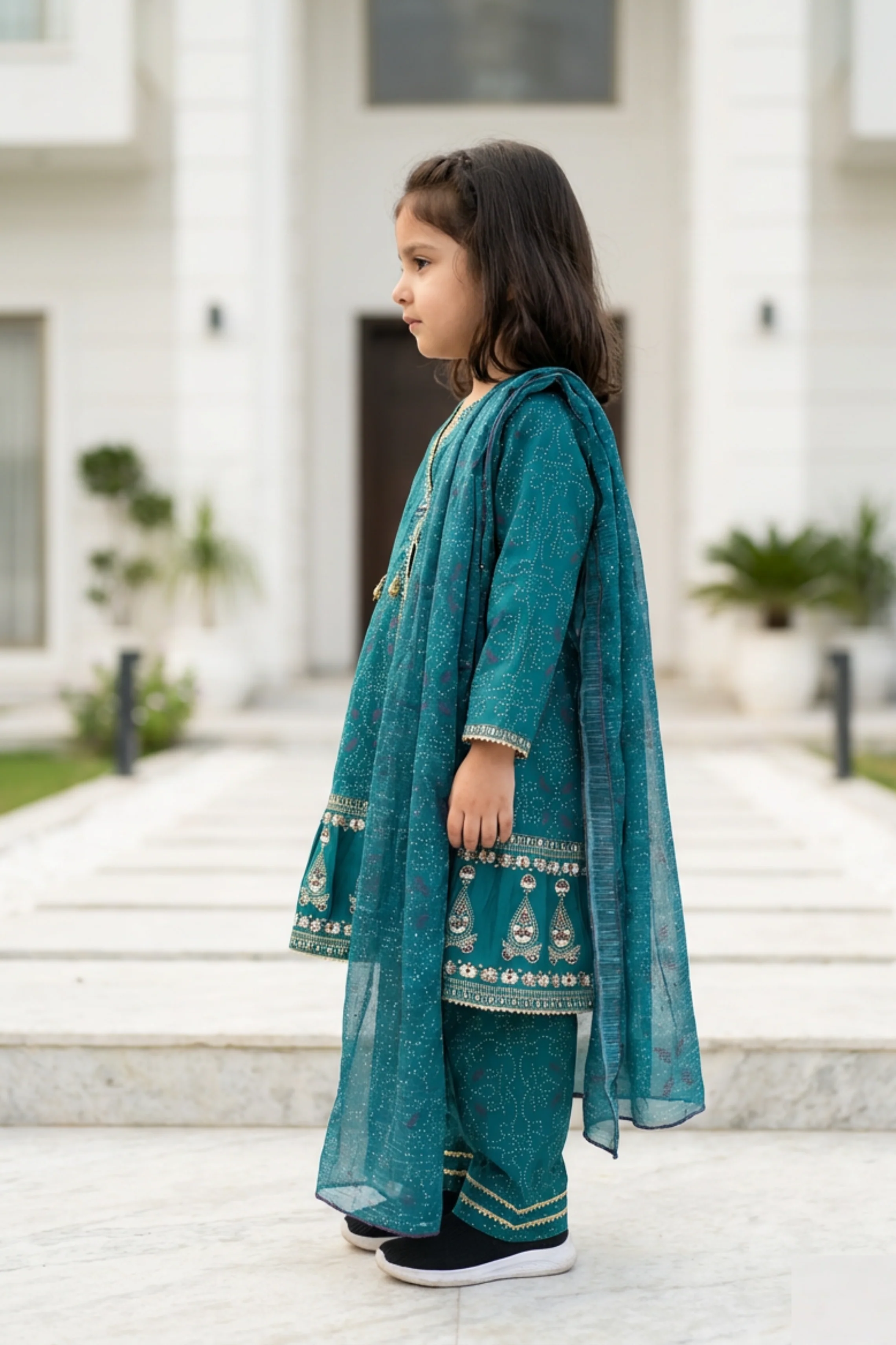 Motif Kids Printed Embroidered Suit-26556 - Image 3