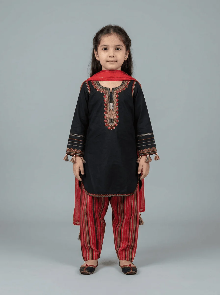 Motif Kids Embroidered Suit-711