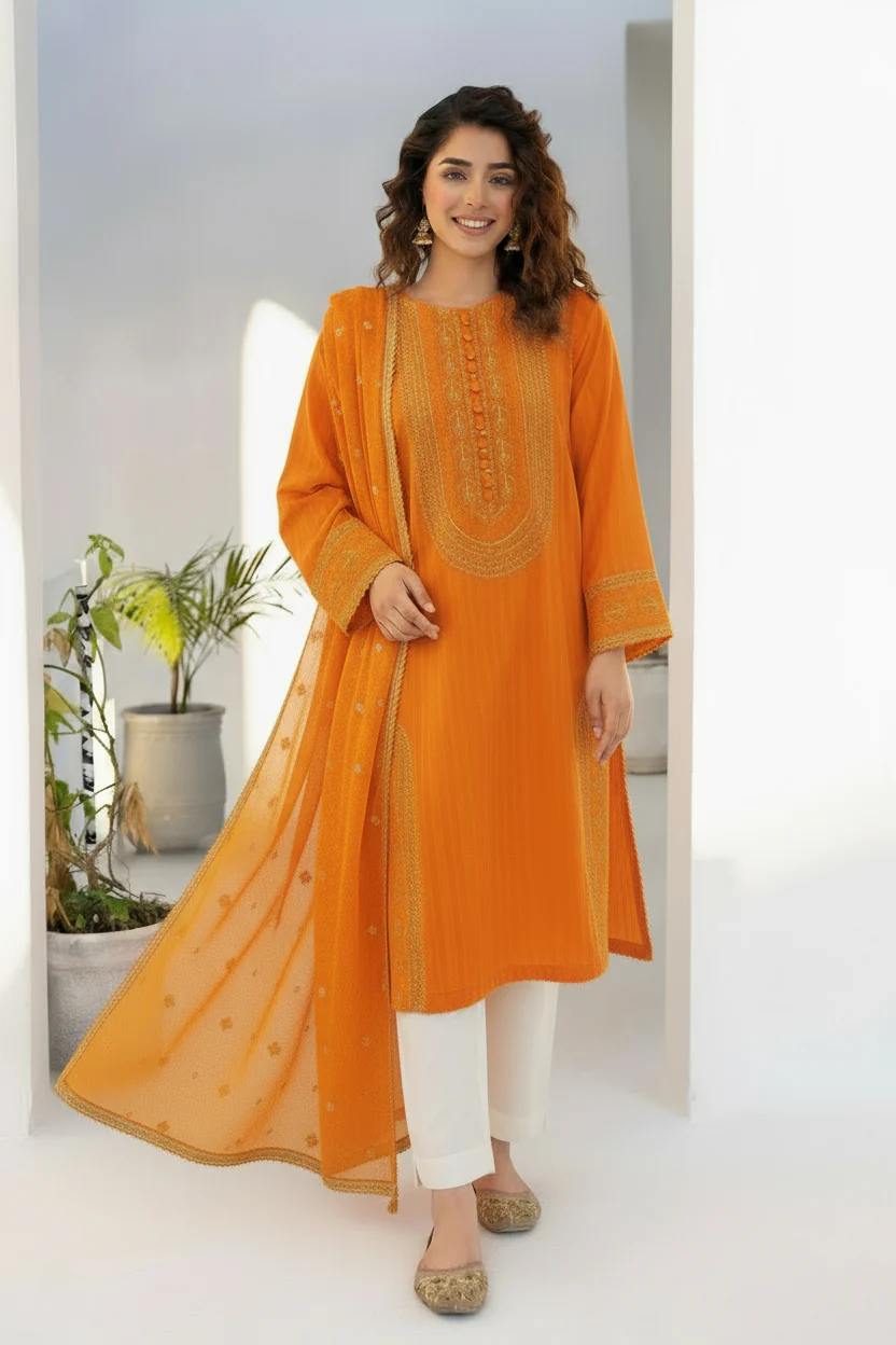 Motif Lawn Embroidered Suit-014 - Image 3