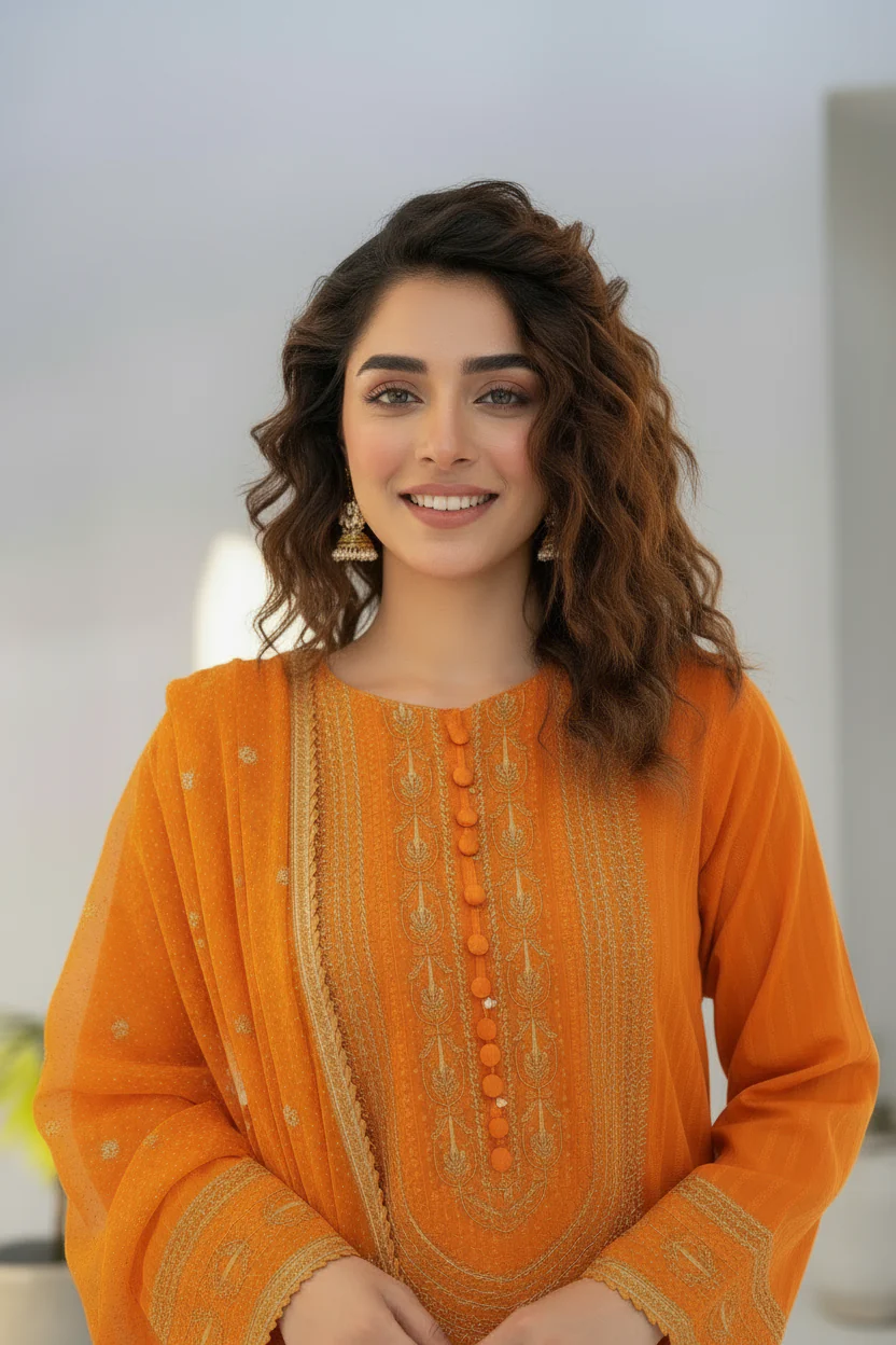 Motif Lawn Embroidered Suit-014 - Image 4