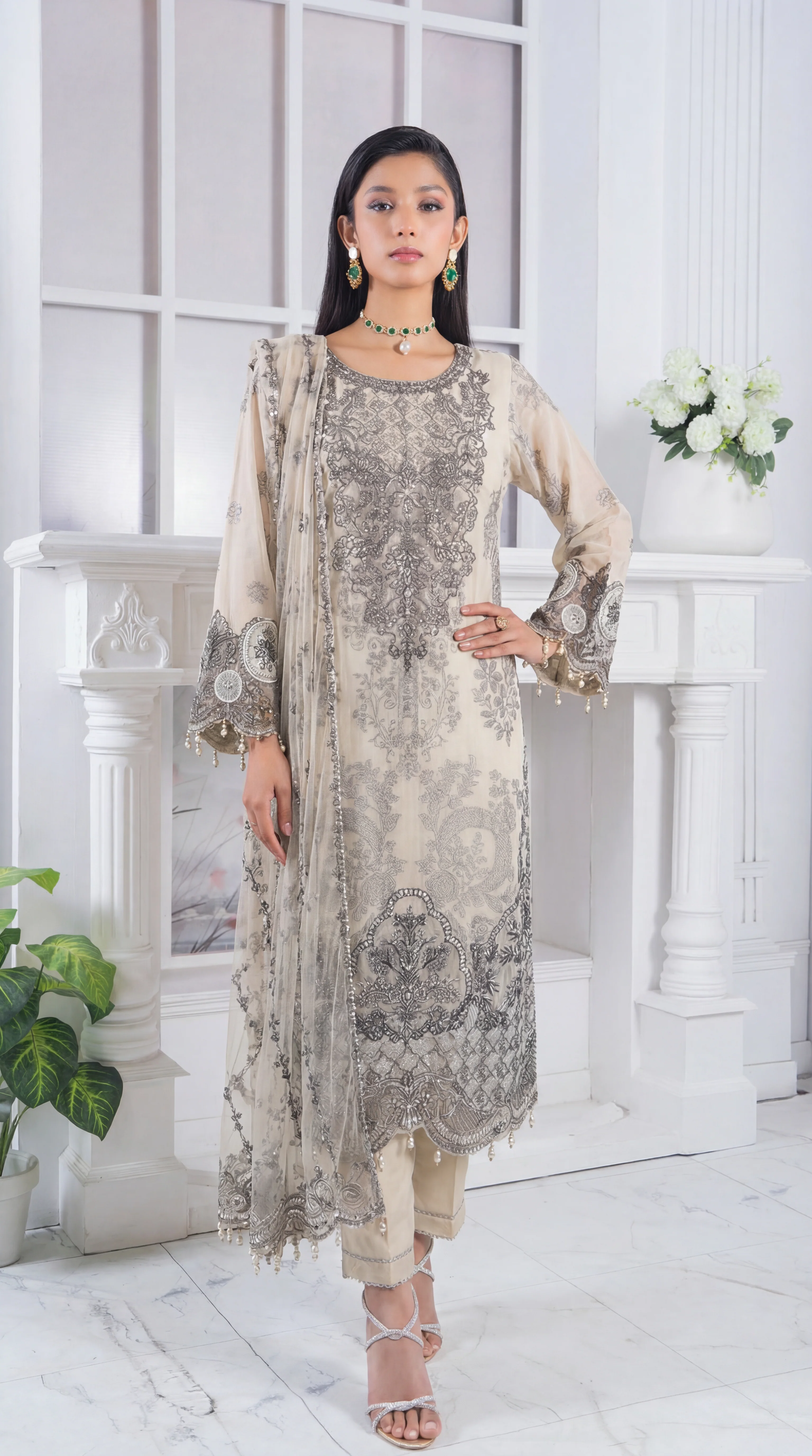 Motif Jacquard Embroidered suit-3992