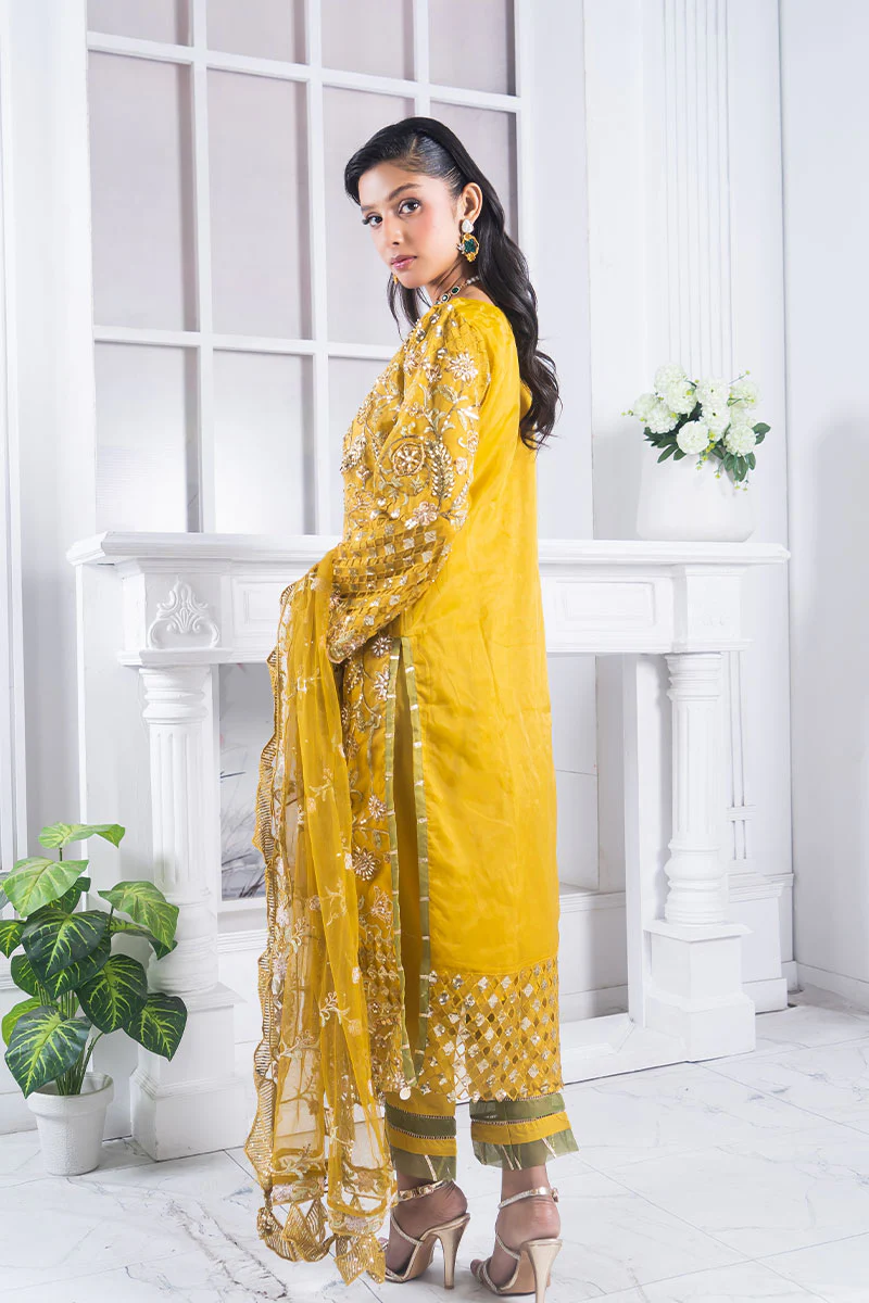 Motif Organza Embroidered Suit-361 - Image 6