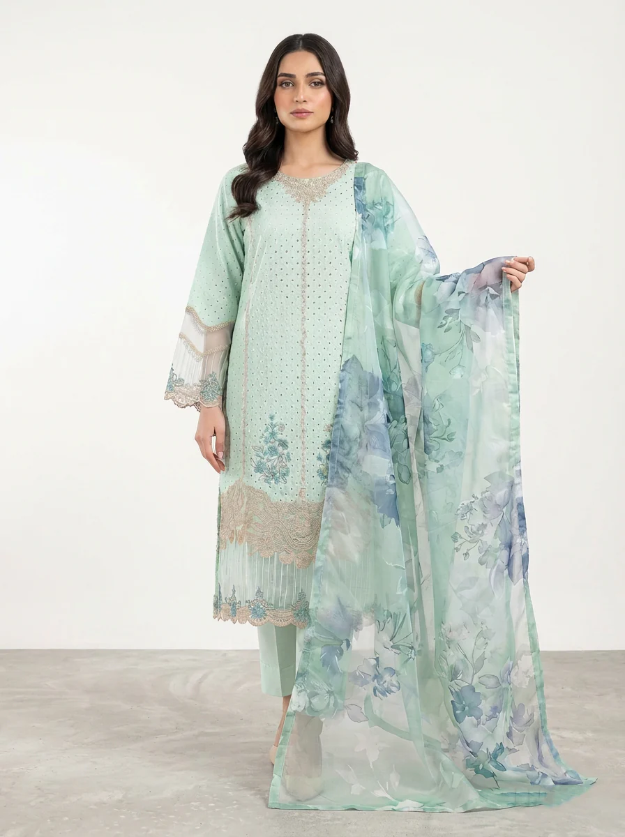Motif Chikankari Embroidered Suit-102 - Image 7