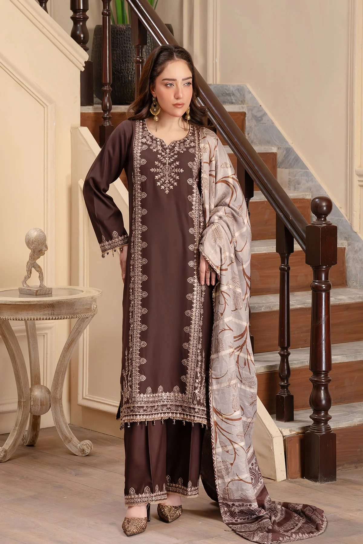 Motif Peach Wool Embroidered Suit-3889 - Image 7