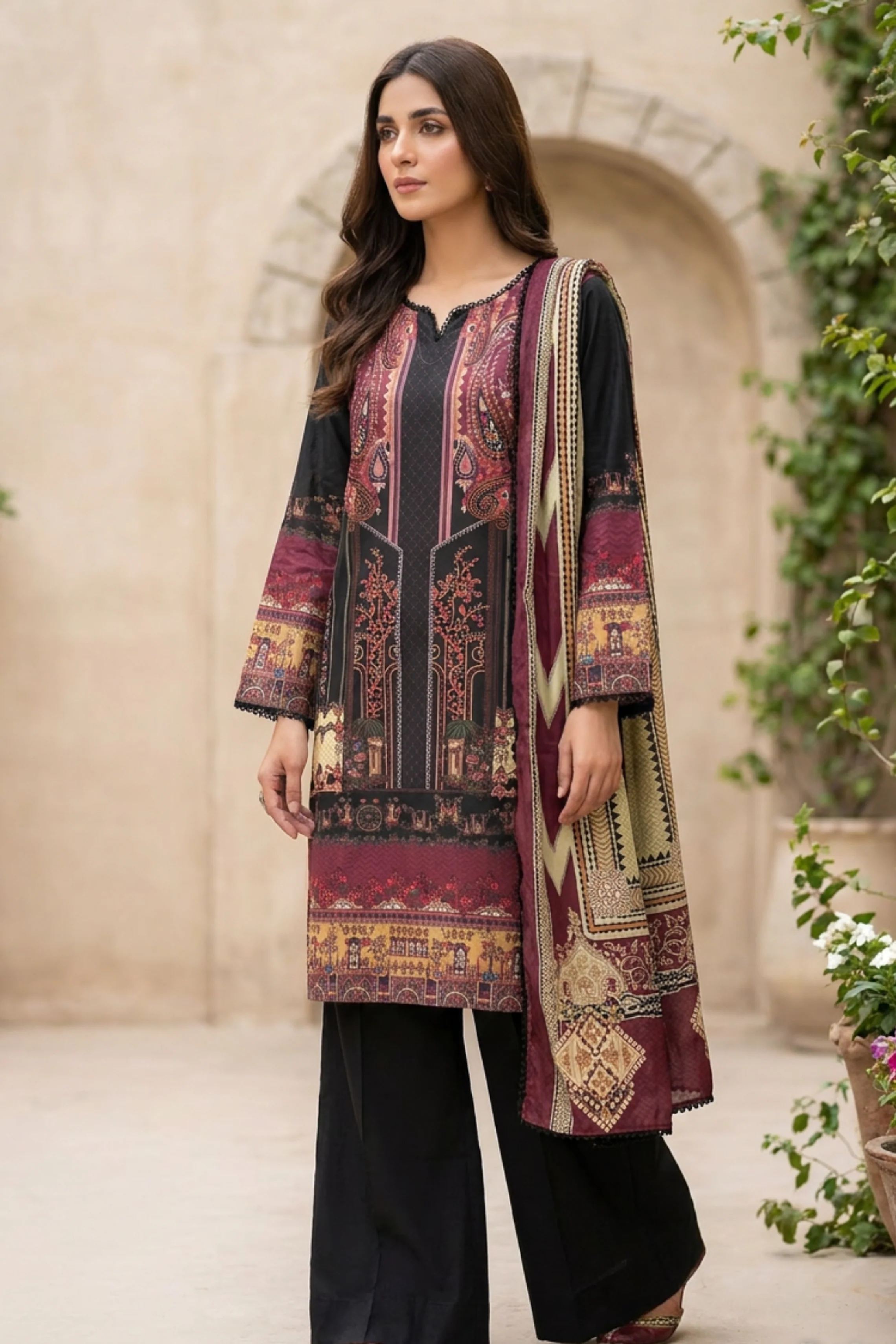 Motif Printed Cambric Suit-014 - Image 3