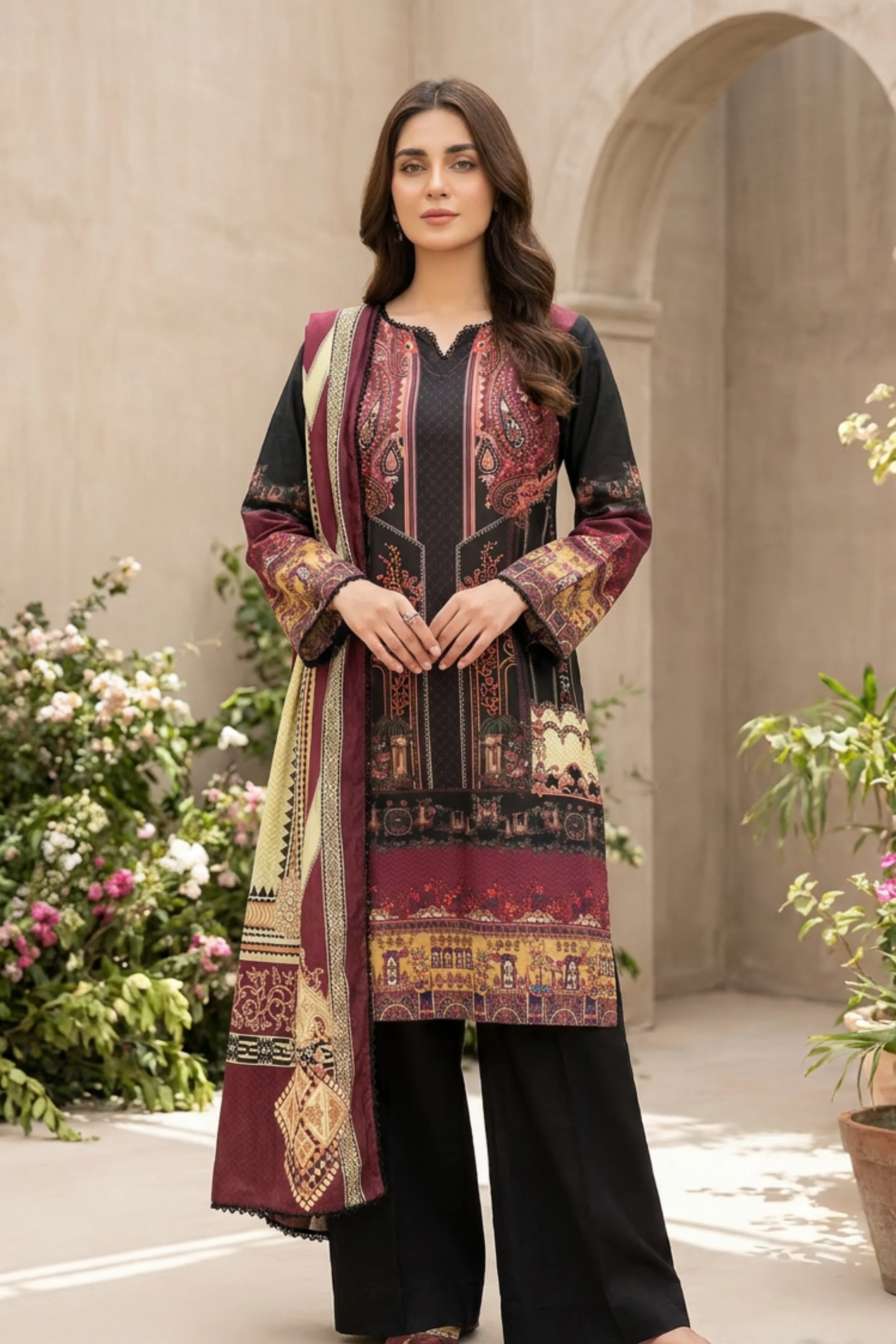 Motif Printed Cambric Suit-014 - Image 4