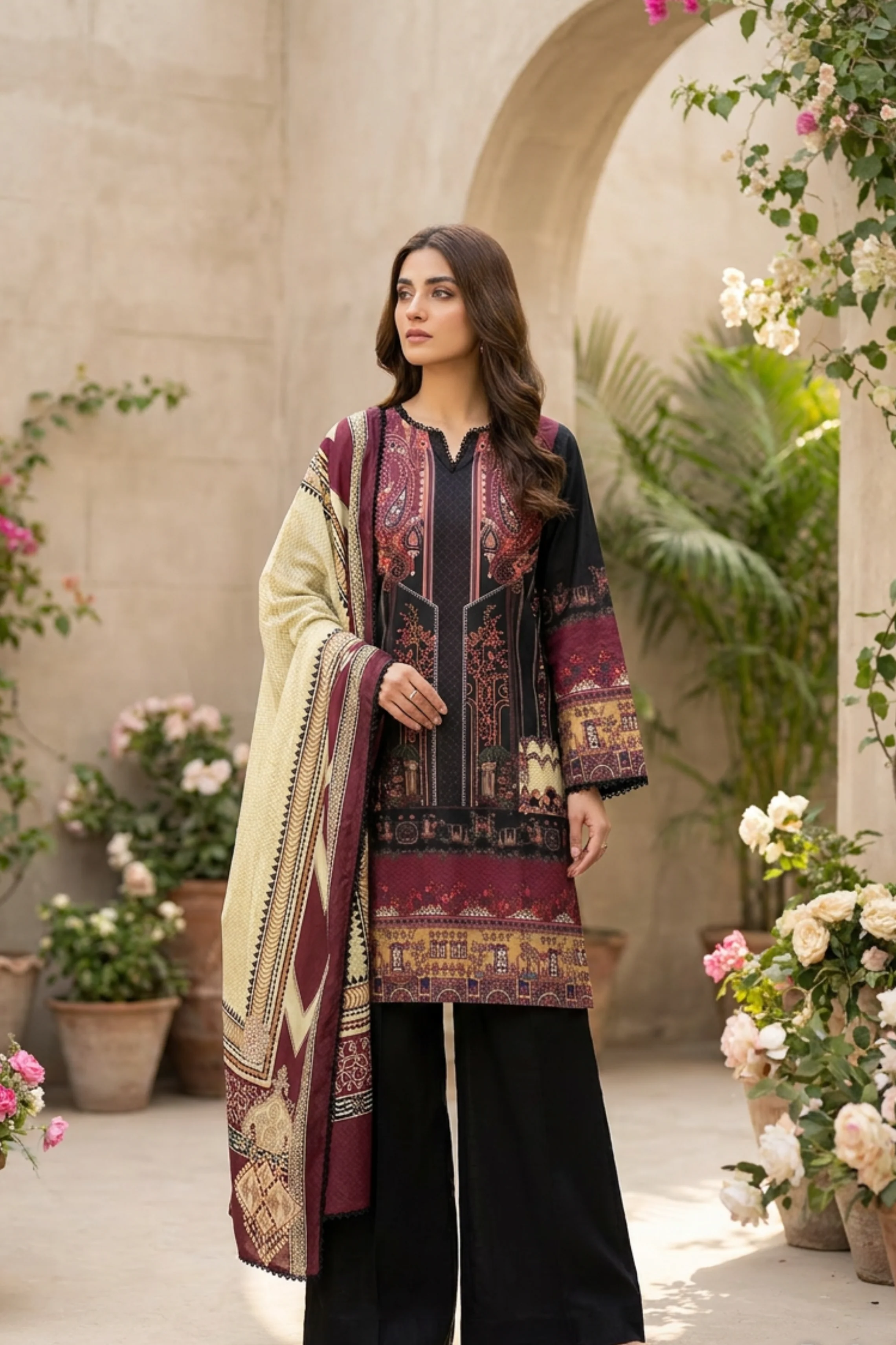 Motif Printed Cambric Suit-014 - Image 5