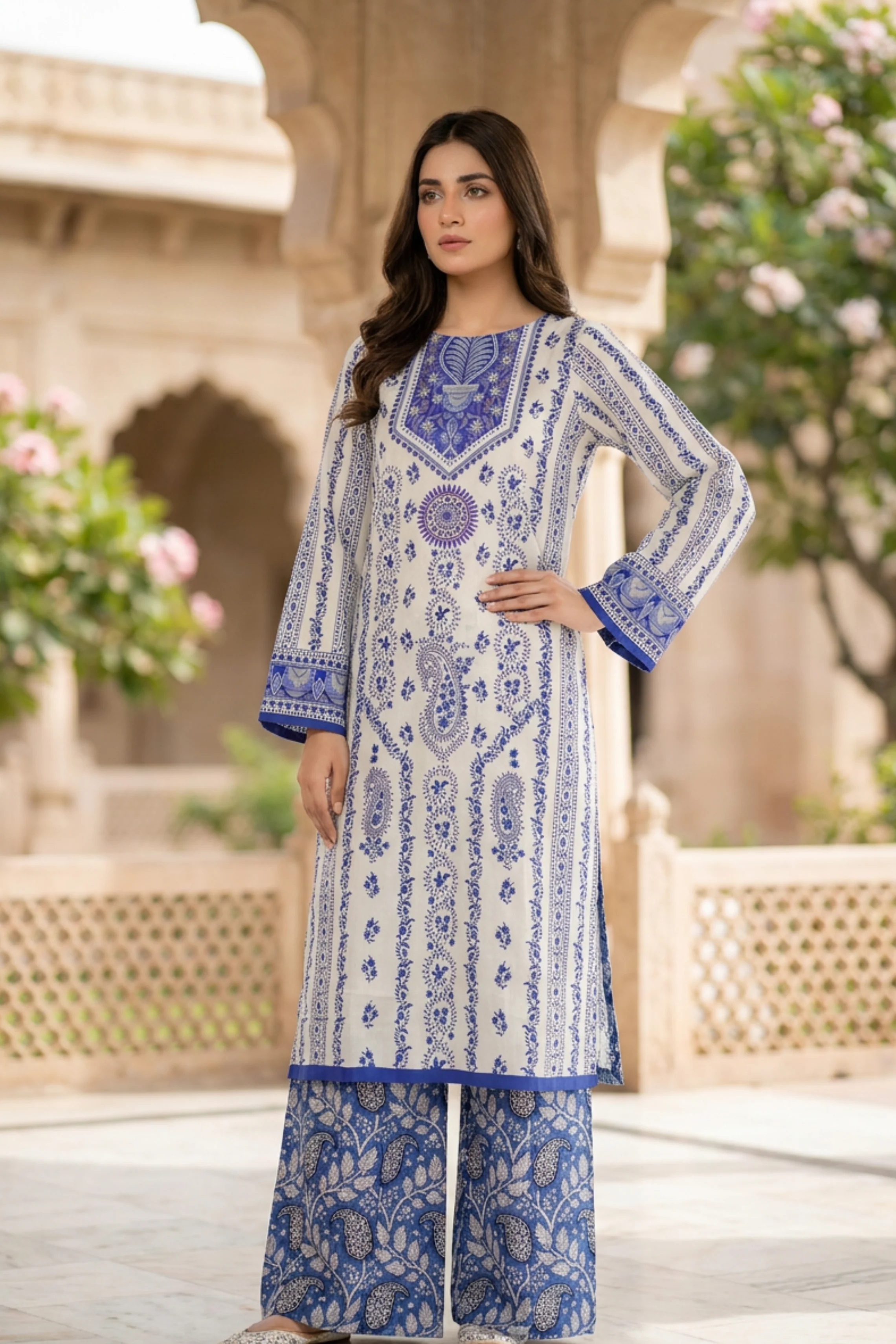 Motif Printed Cambric Suit-021 - Image 5