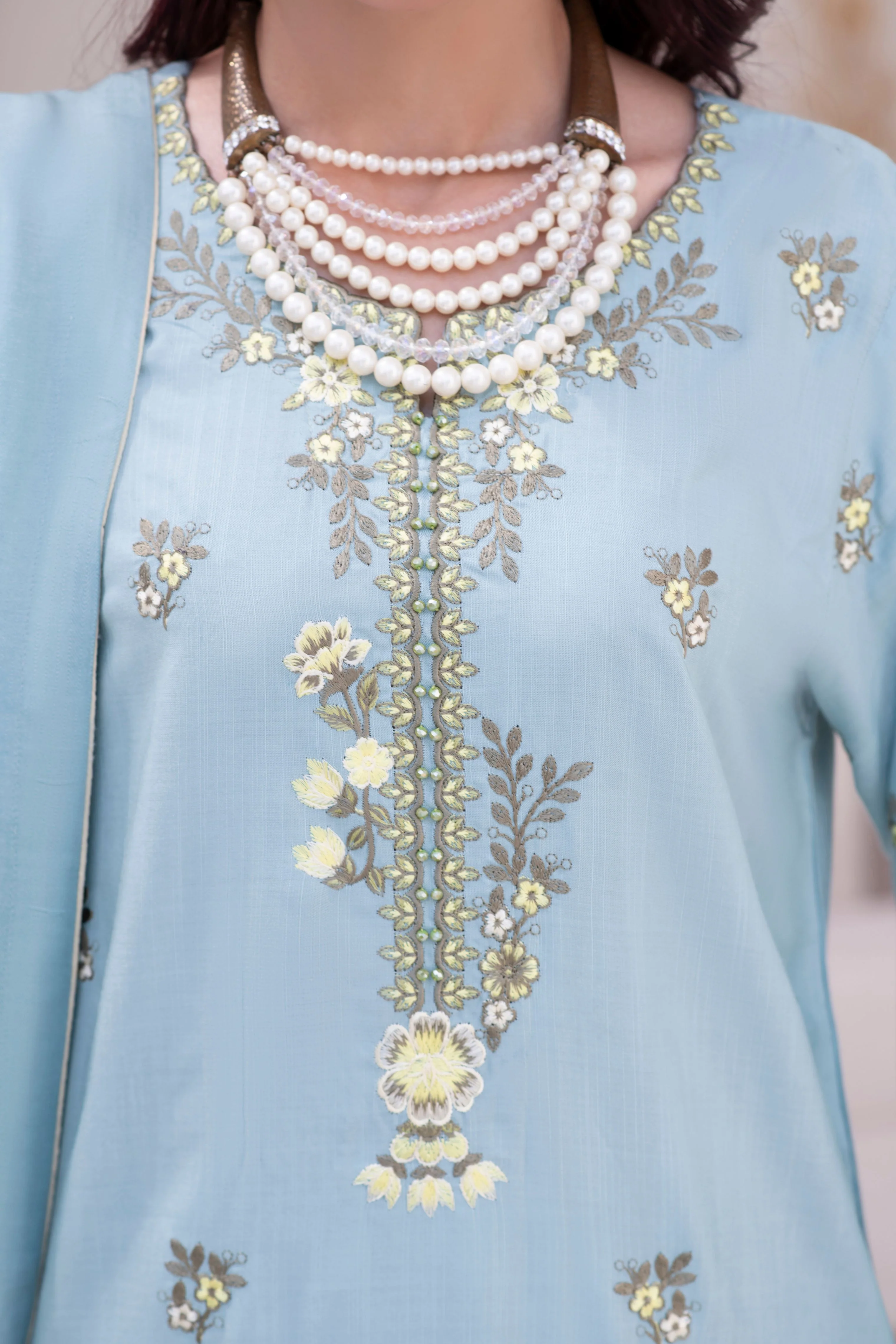 Motif Slub Linen Embroidered Suit-051 - Image 5